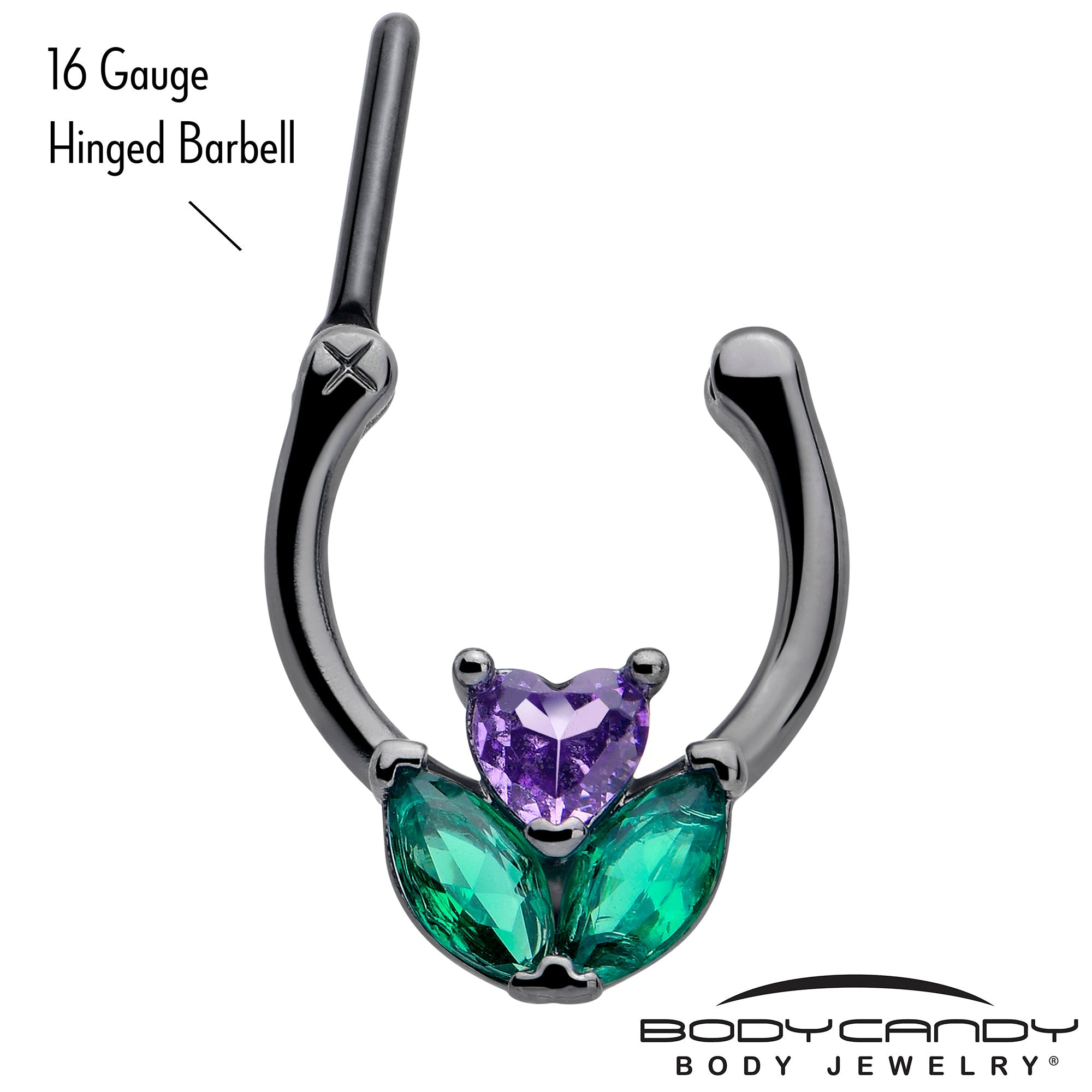 BodyCandy 16G 5/16 Purple Green CZ Gem Black Love Flower Cartilage Clicker — lifestyle context