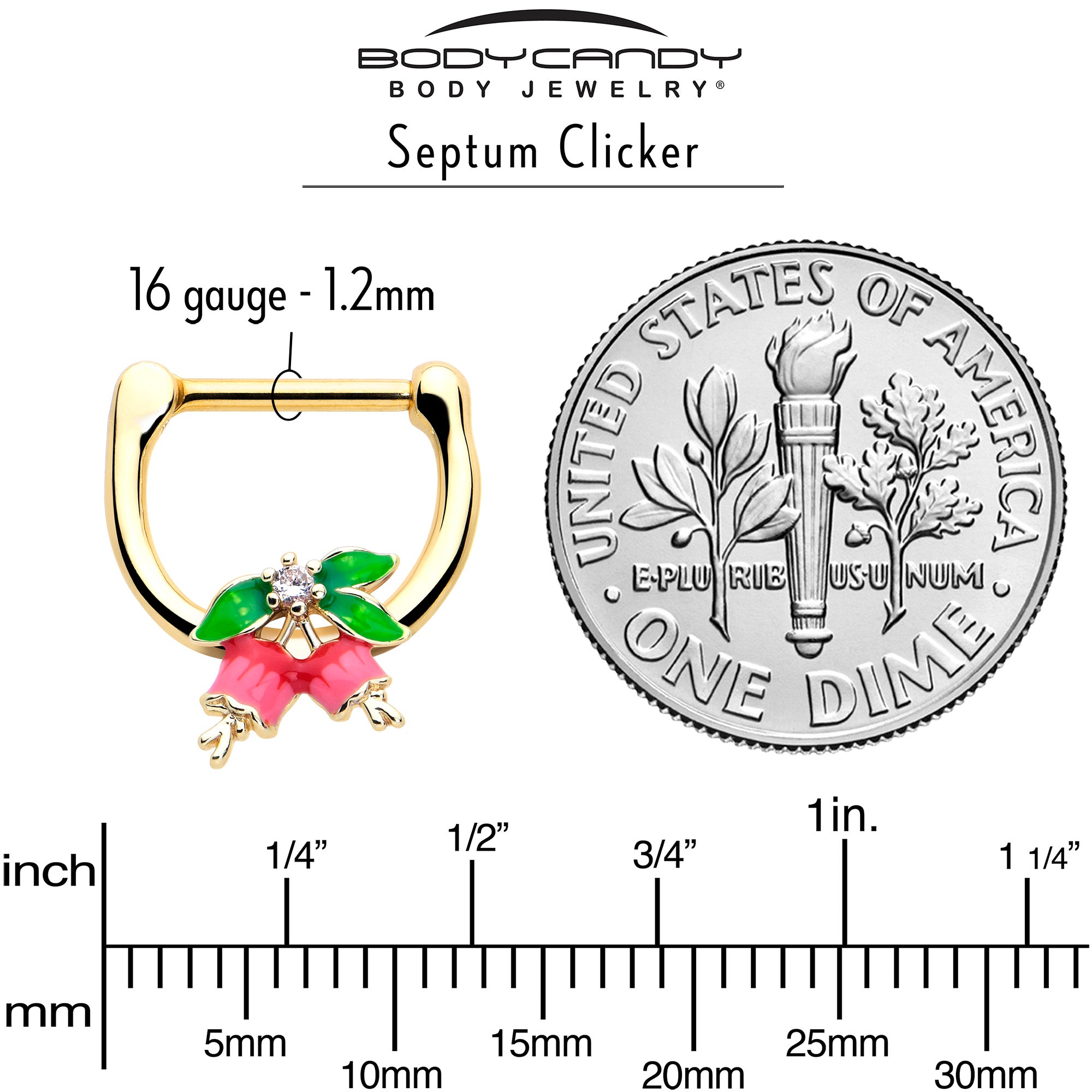 BodyCandy 16G 5/16 Clear CZ Gem Gold Tone Bell Flower Cartilage Clicker — side view