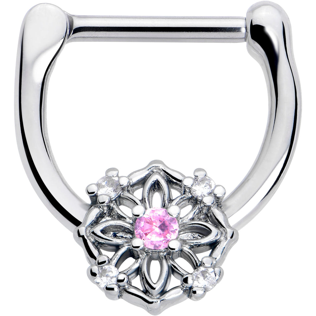 BodyCandy 16G 5/16 Pink Clear CZ Gem Flower Circle Cartilage Clicker — main product shot