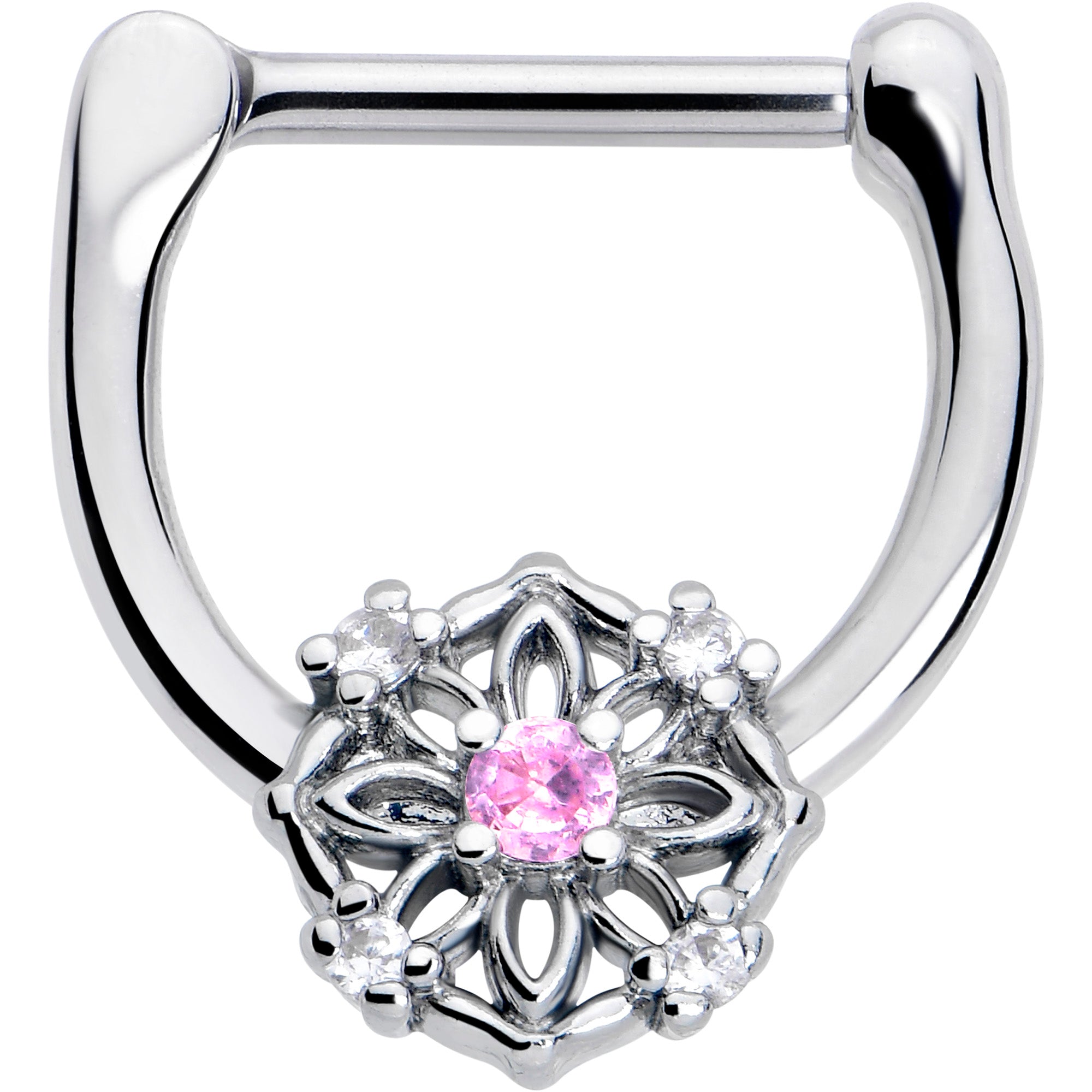 BodyCandy 16G 5/16 Pink Clear CZ Gem Flower Circle Cartilage Clicker — main product shot
