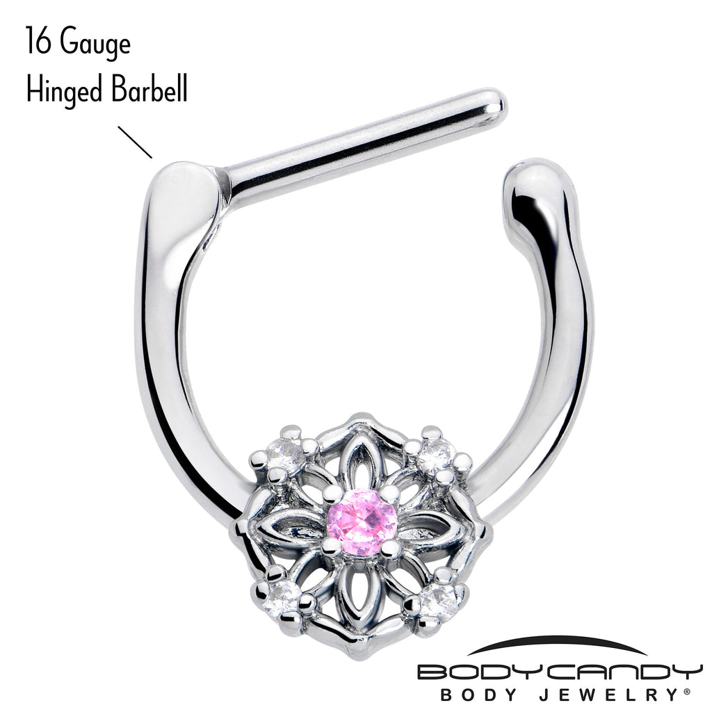 BodyCandy 16G 5/16 Pink Clear CZ Gem Flower Circle Cartilage Clicker — detail close-up