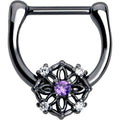BodyCandy 16G 5/16 Purple Clear CZ Gem Black Flower Ring Cartilage Clicker — main product shot
