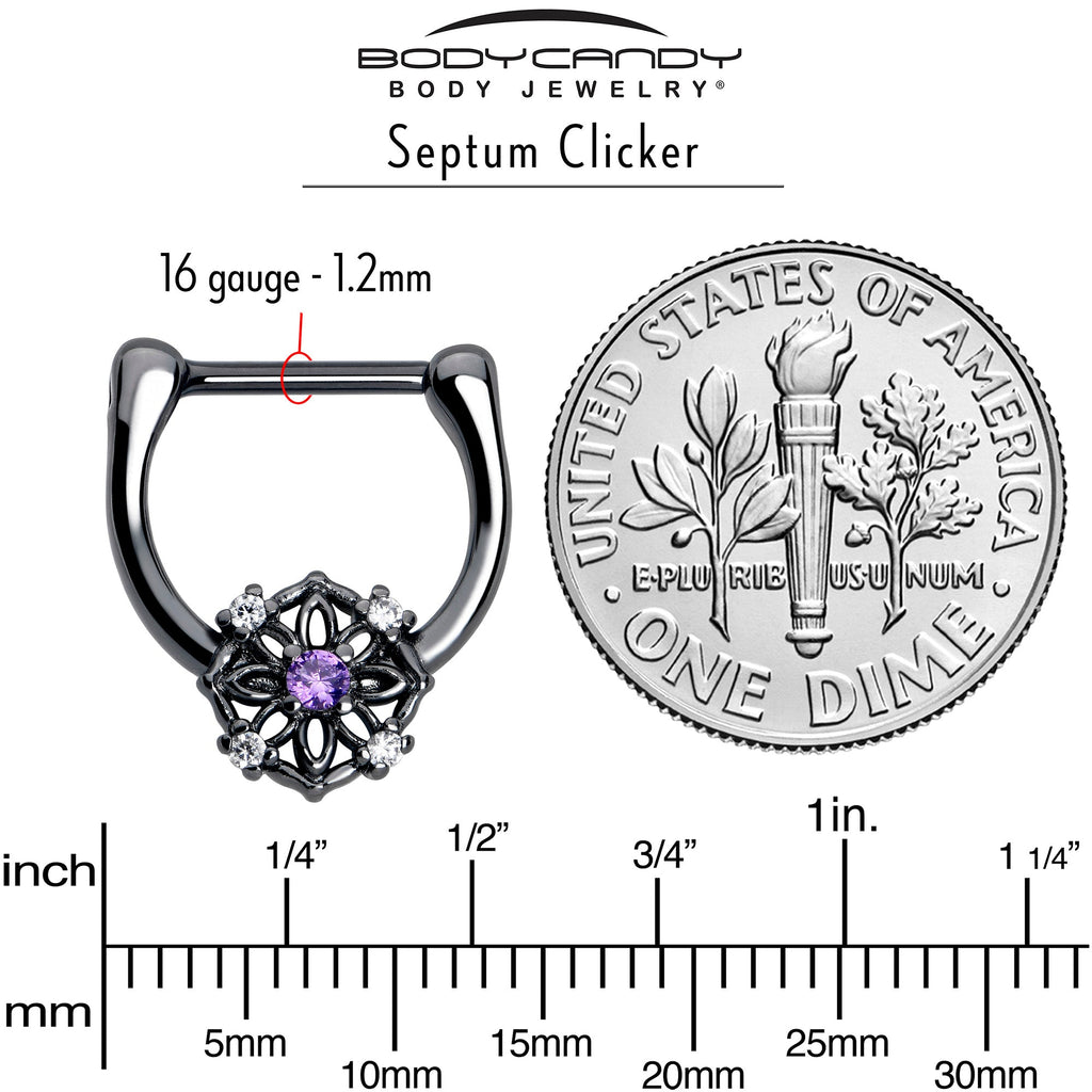 BodyCandy 16G 5/16 Purple Clear CZ Gem Black Flower Ring Cartilage Clicker — lifestyle context