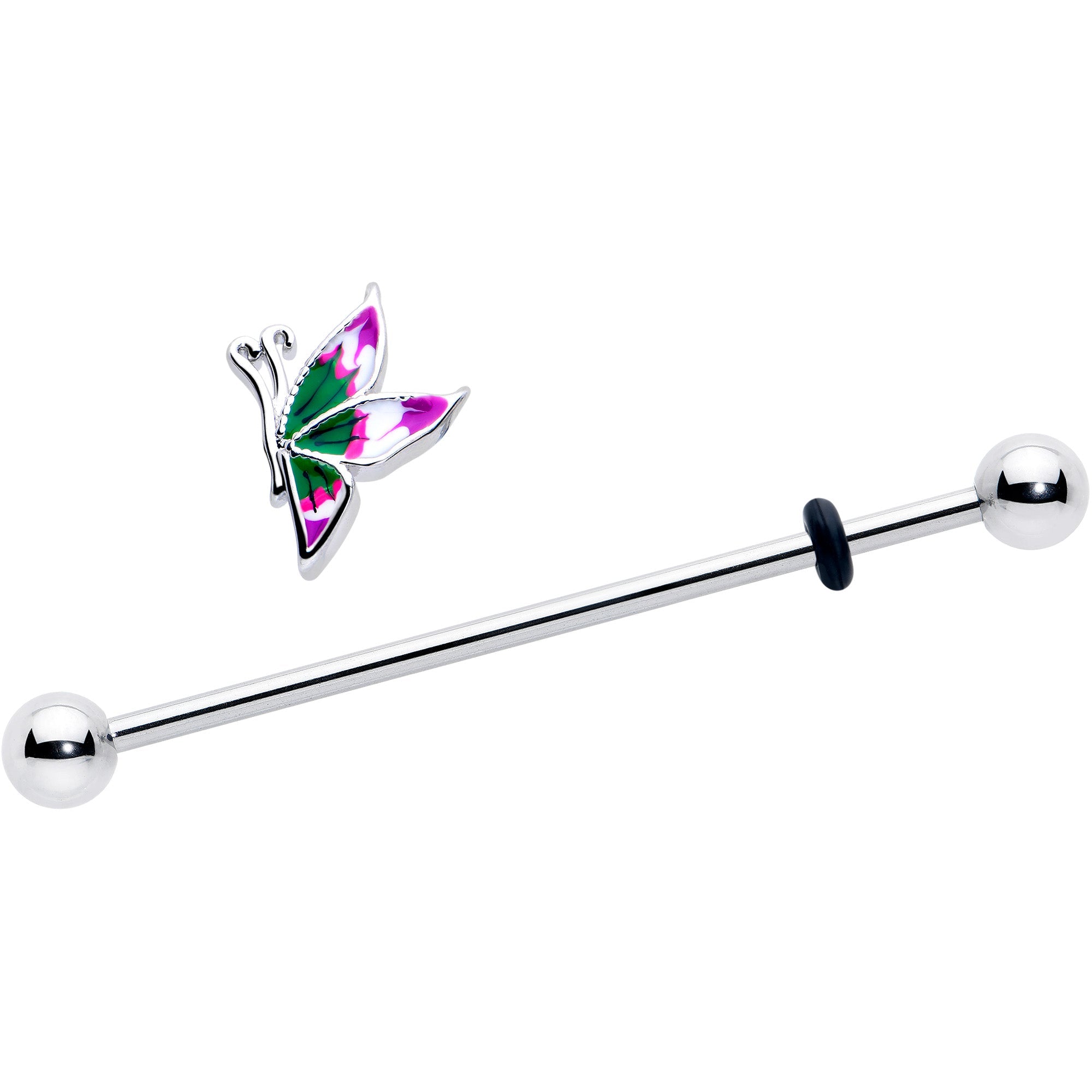 BodyCandy 14G Profile Butterfly Industrial Barbell 38mm — detail close-up