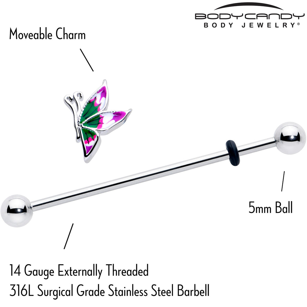 BodyCandy 14G Profile Butterfly Industrial Barbell 38mm — side view