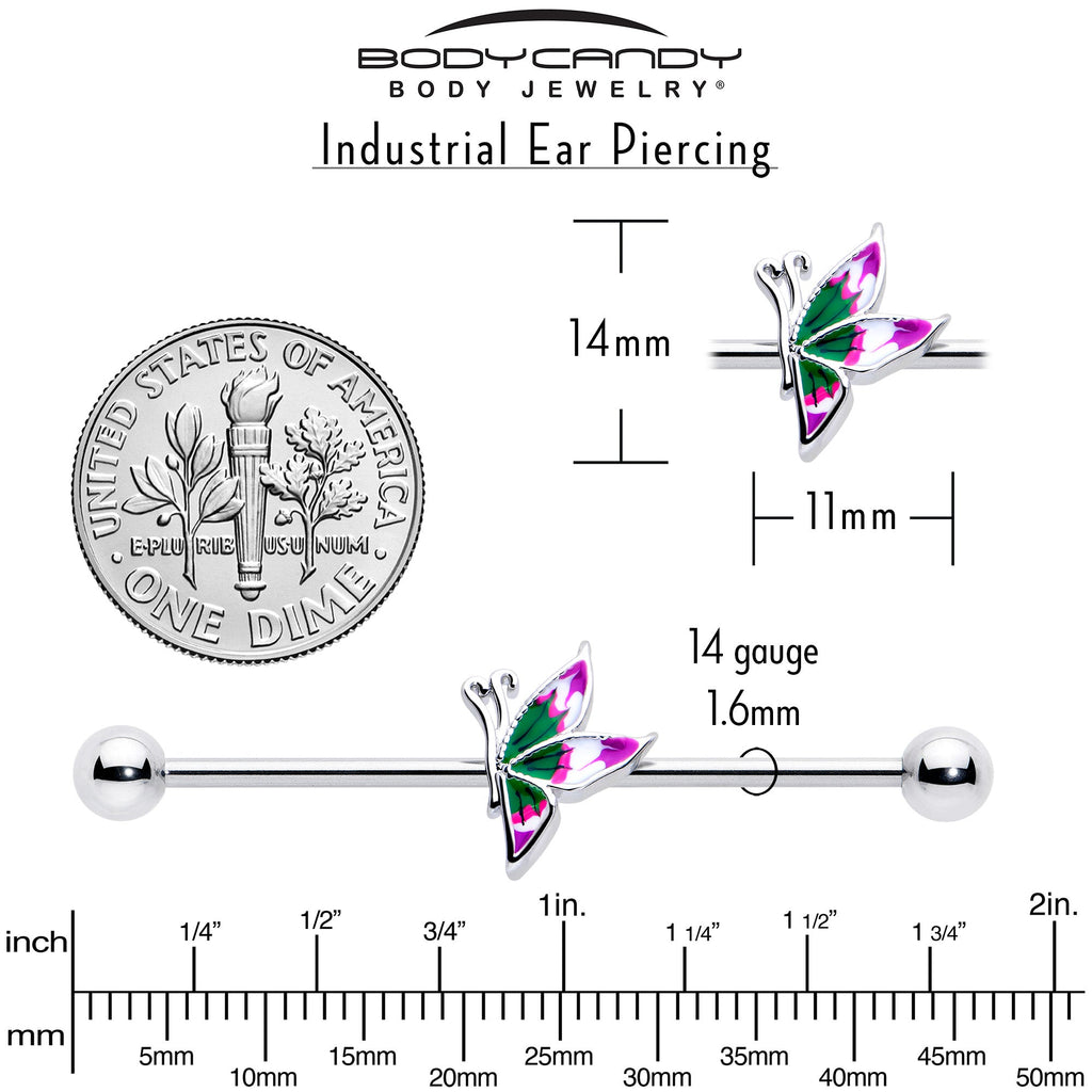BodyCandy 14G Profile Butterfly Industrial Barbell 38mm — back view