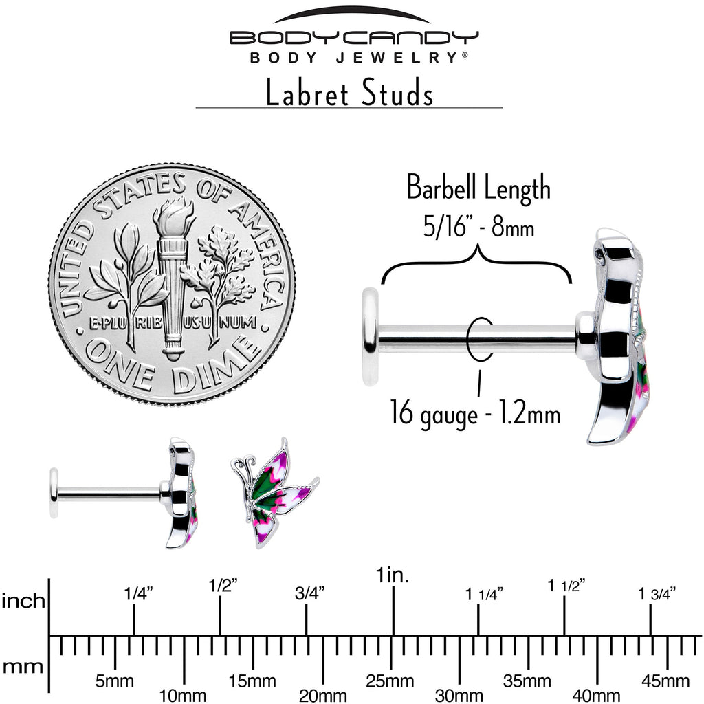 BodyCandy 16G 5/16 Profile Butterfly Labret Monroe Tragus — back view