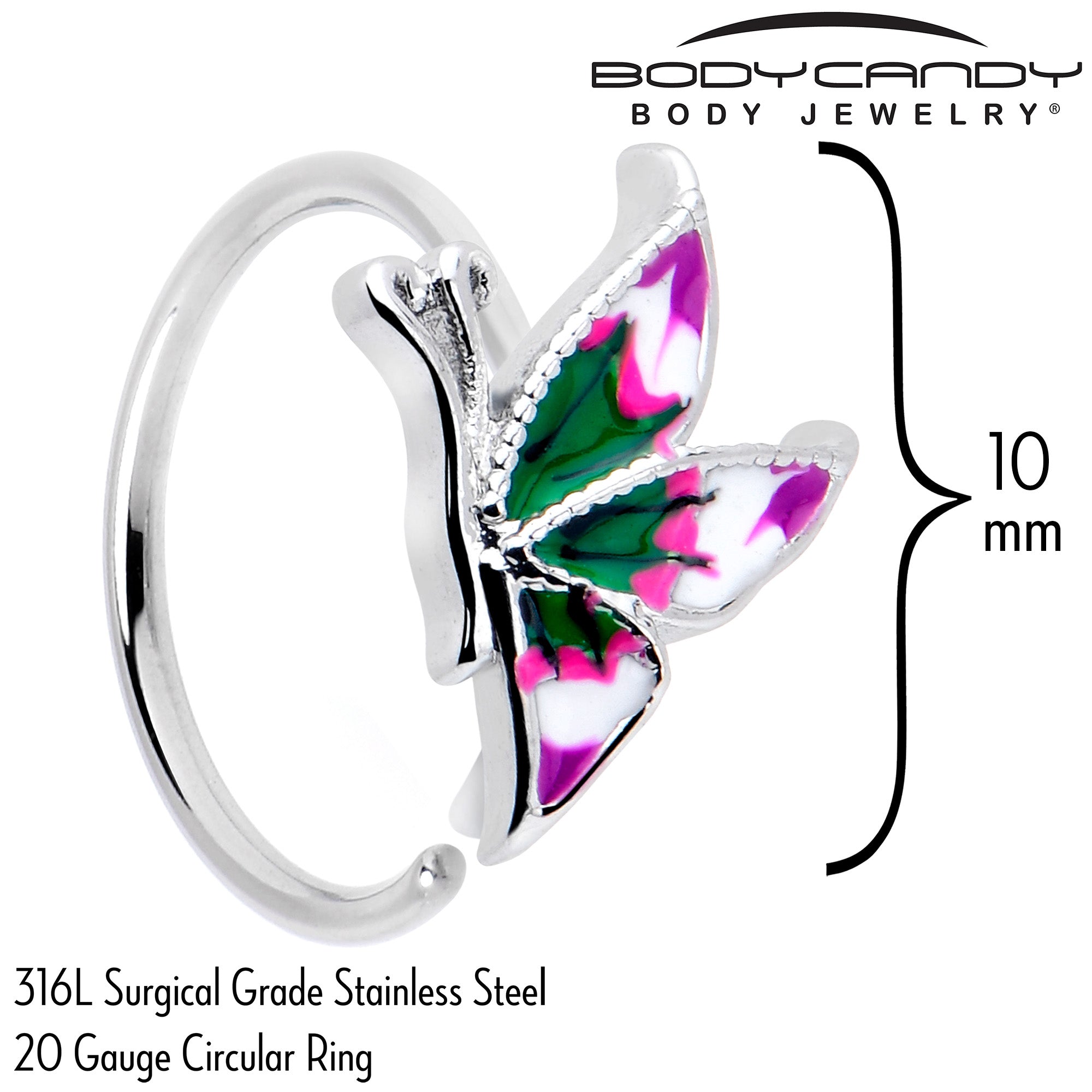 BodyCandy 20G 5/16 Profile Butterfly Nose Hoop — detail close-up