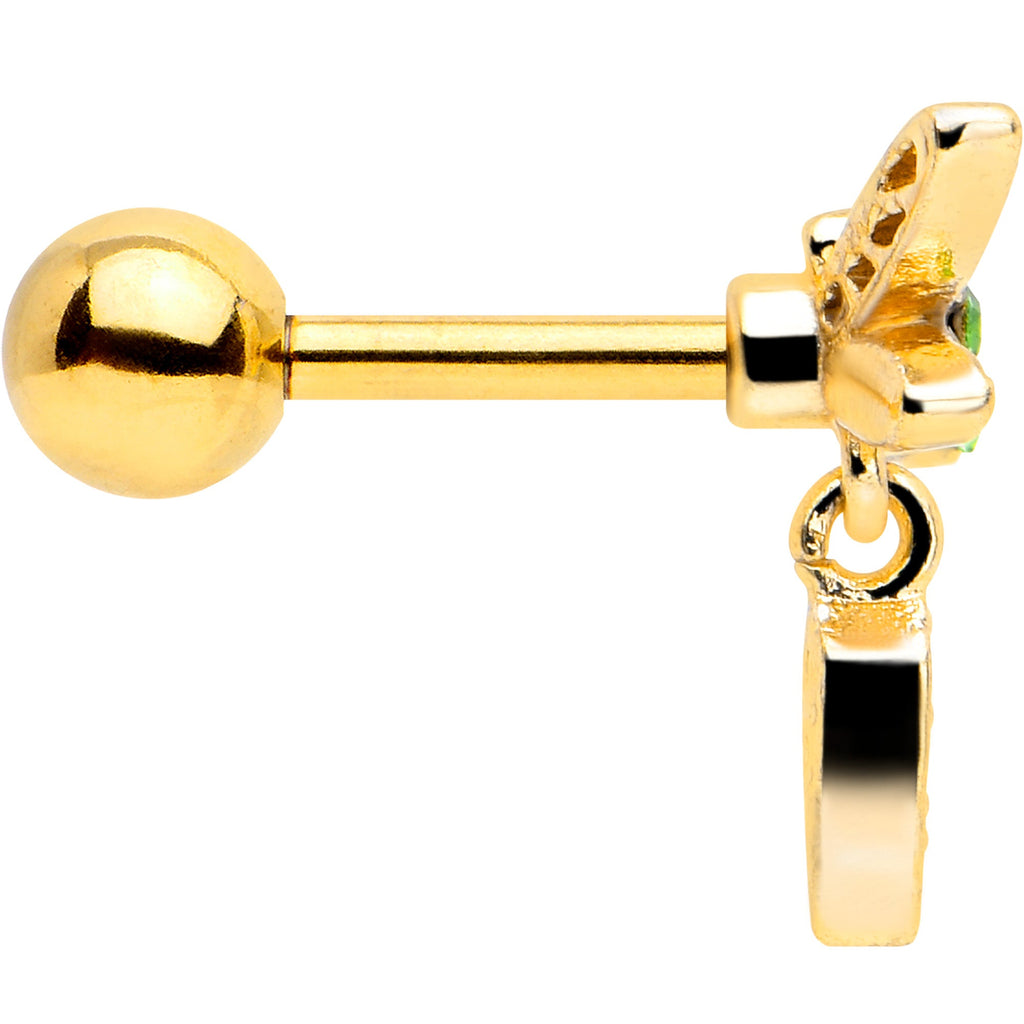 BodyCandy 16G 1/4 Green Gem Gold Tone Swank Dragonfly Dangle Cartilage Earring — side view