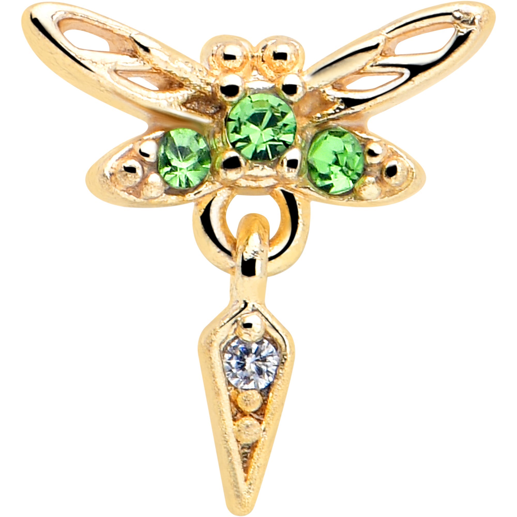 BodyCandy 20G 7mm Green Gem Gold Tone Swank Dragonfly L Shape Nose Ring — lifestyle context