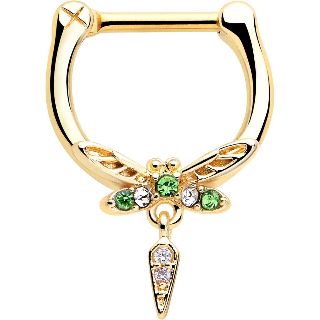 BodyCandy 16G 5/16 Green Gem Gold Tone Swank Dragonfly Dangle Cartilage Clicker — main product shot