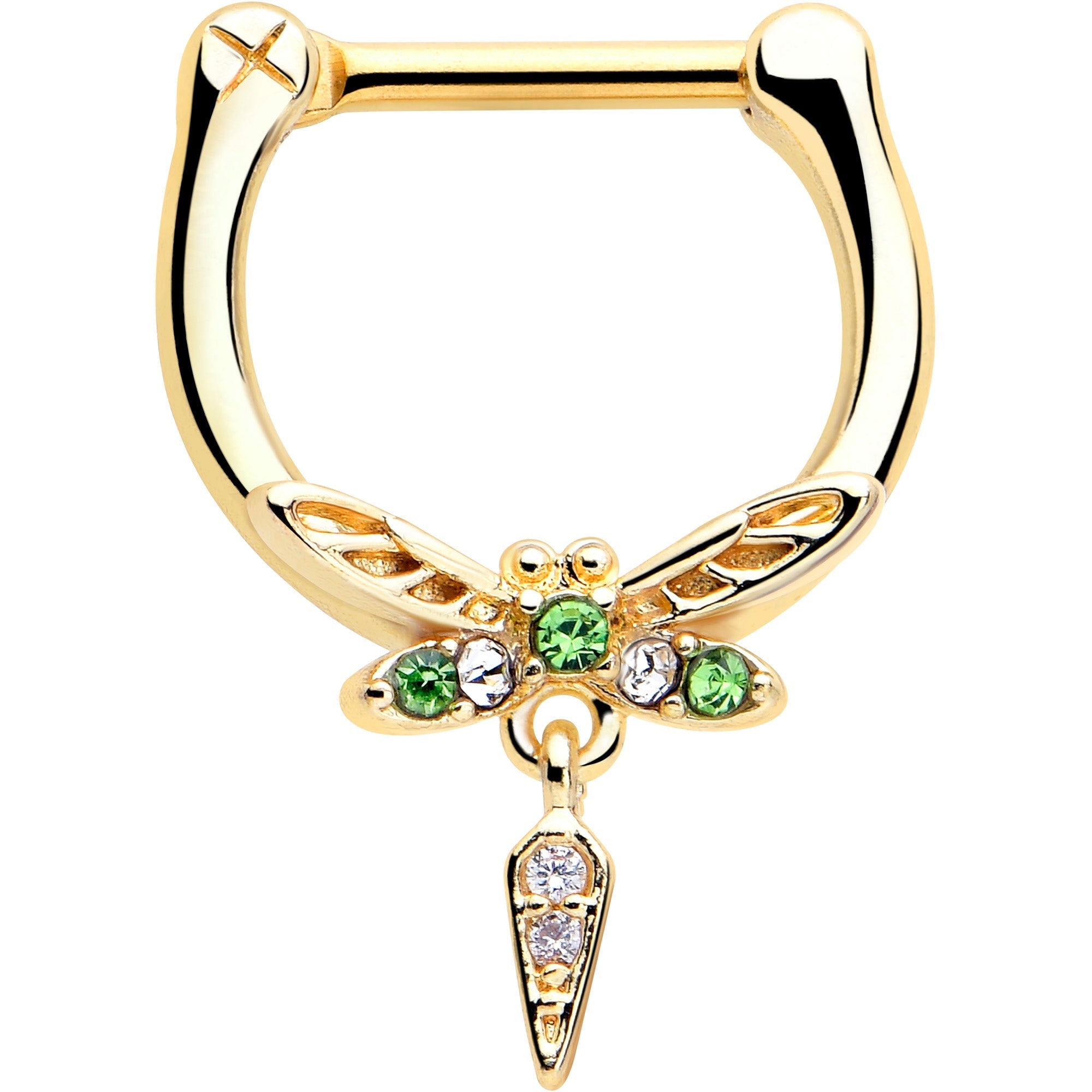 BodyCandy 16G 5/16 Green Gem Gold Tone Swank Dragonfly Dangle Cartilage Clicker — main product shot