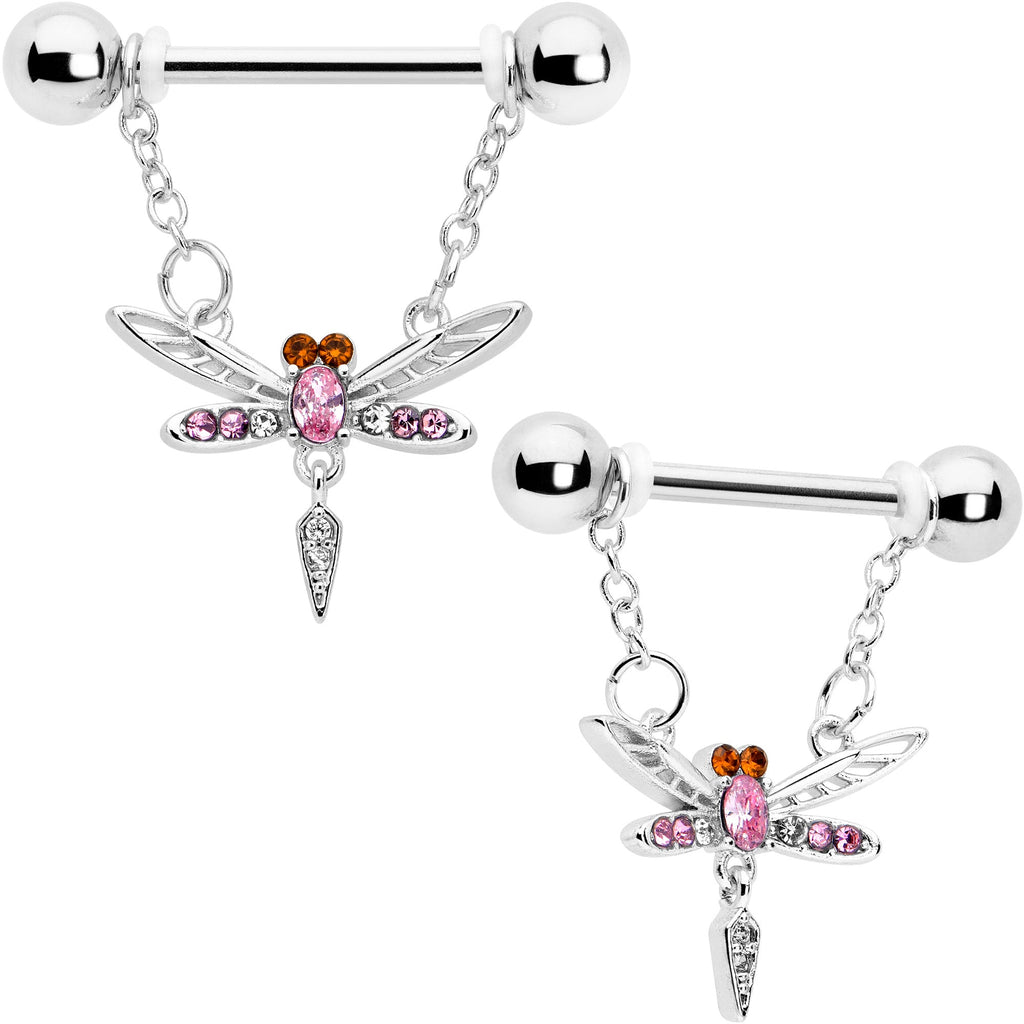 BodyCandy 14G 9/16 Pink Gem Swank Dragonfly Dangle Nipple Ring Set — main product shot