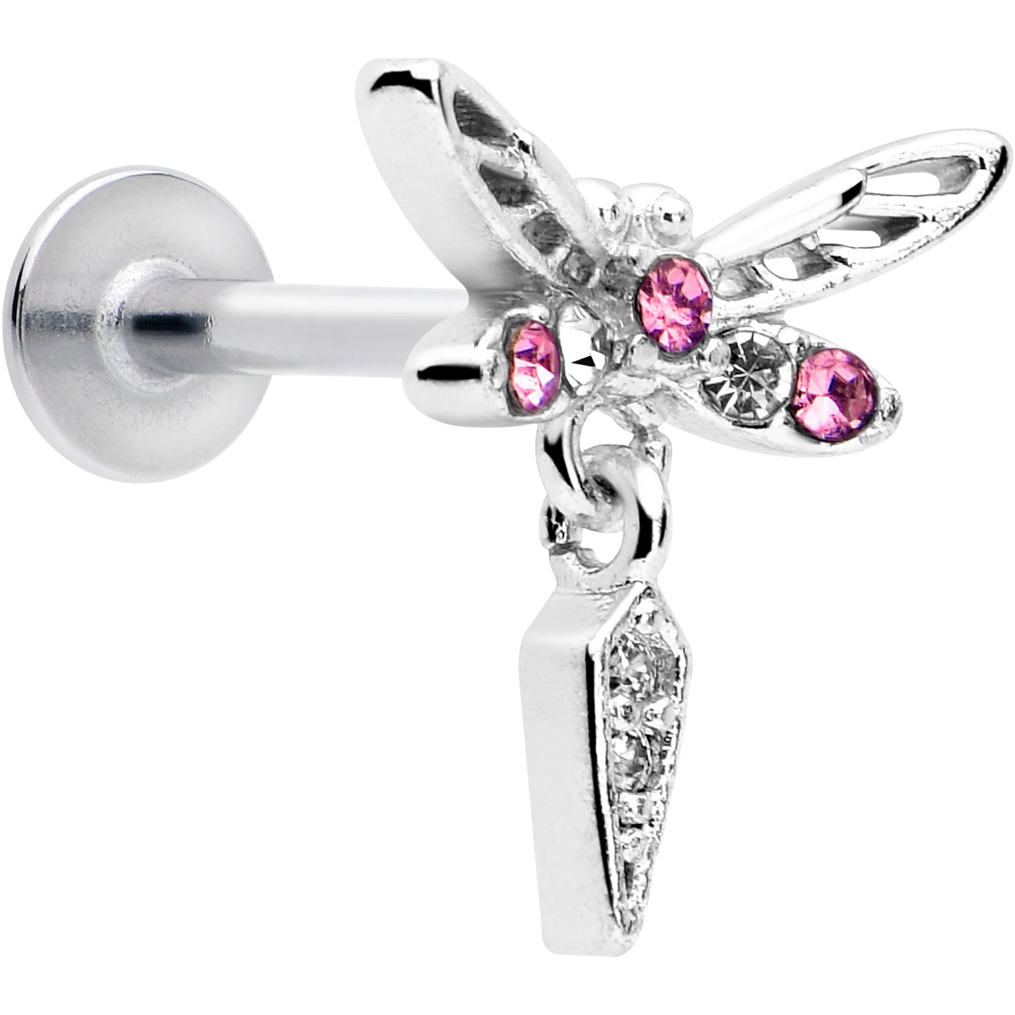 BodyCandy 16G 5/16 Pink Gem Swank Dragonfly Dangle Labret Monroe Tragus — main product shot