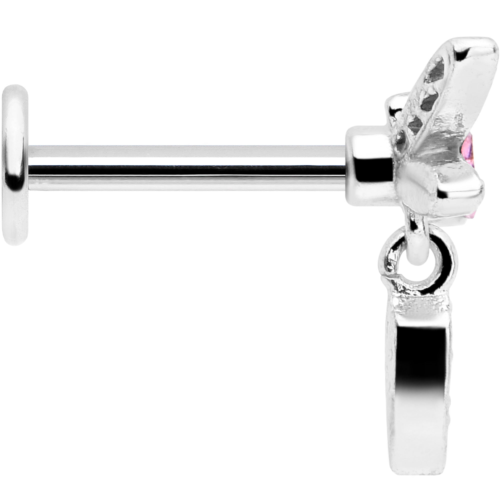 BodyCandy 16G 5/16 Pink Gem Swank Dragonfly Dangle Labret Monroe Tragus — side view