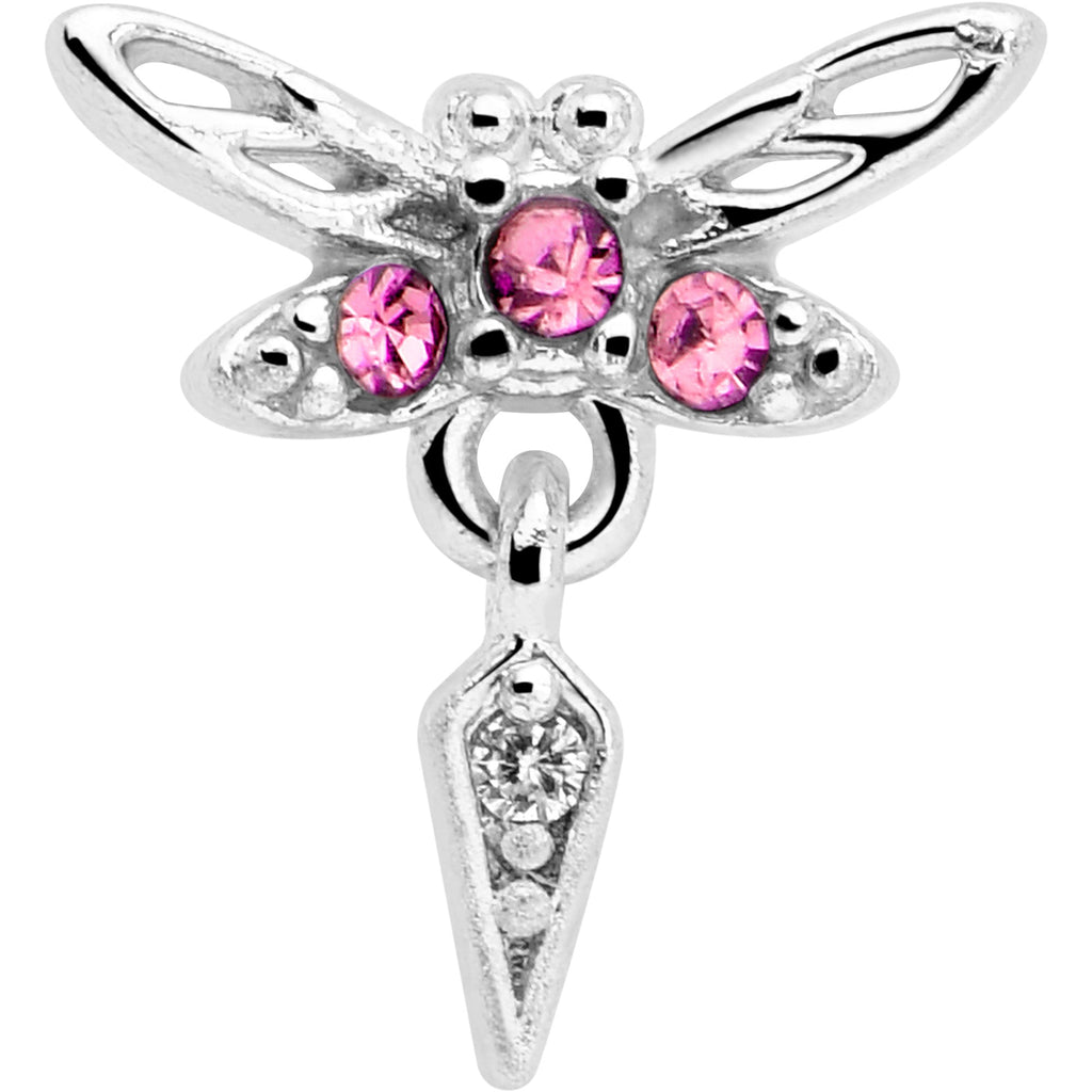 BodyCandy 20G 7mm Pink Gem Swank Dragonfly Dangle L Shape Nose Ring — lifestyle context