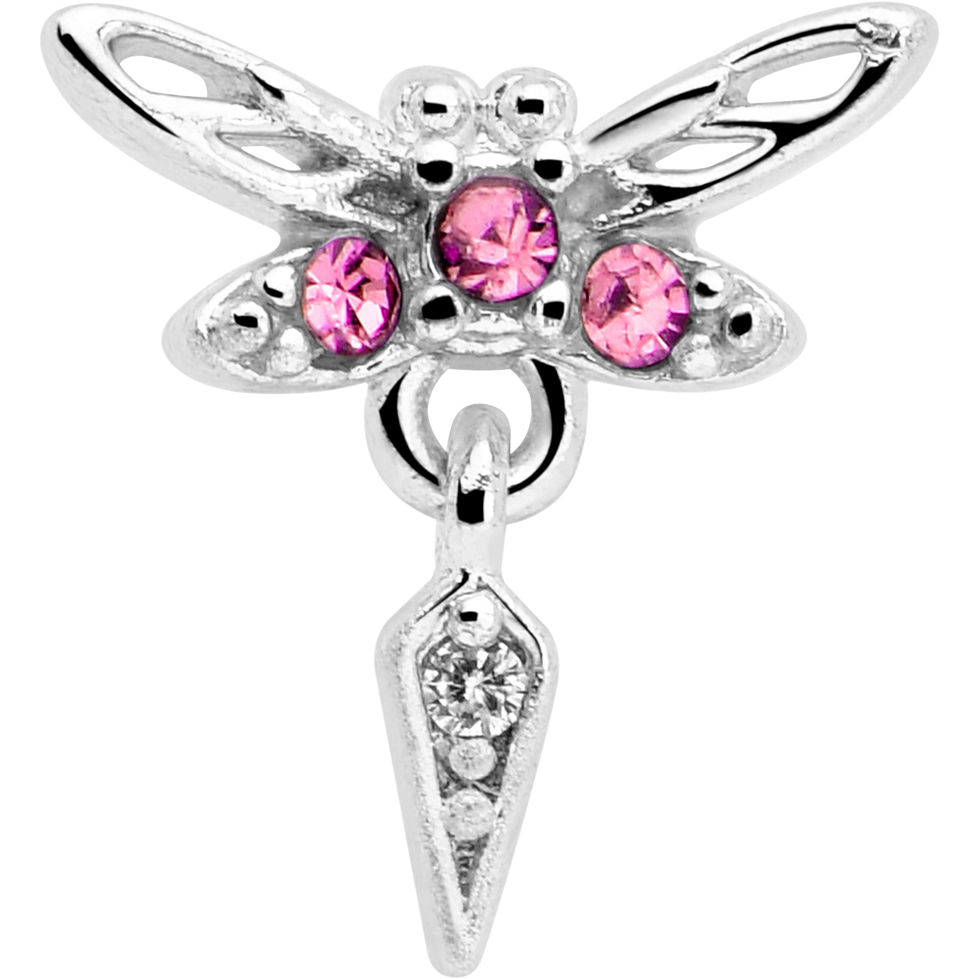 BodyCandy 20G 7mm Pink Gem Swank Dragonfly Dangle L Shape Nose Ring — lifestyle context