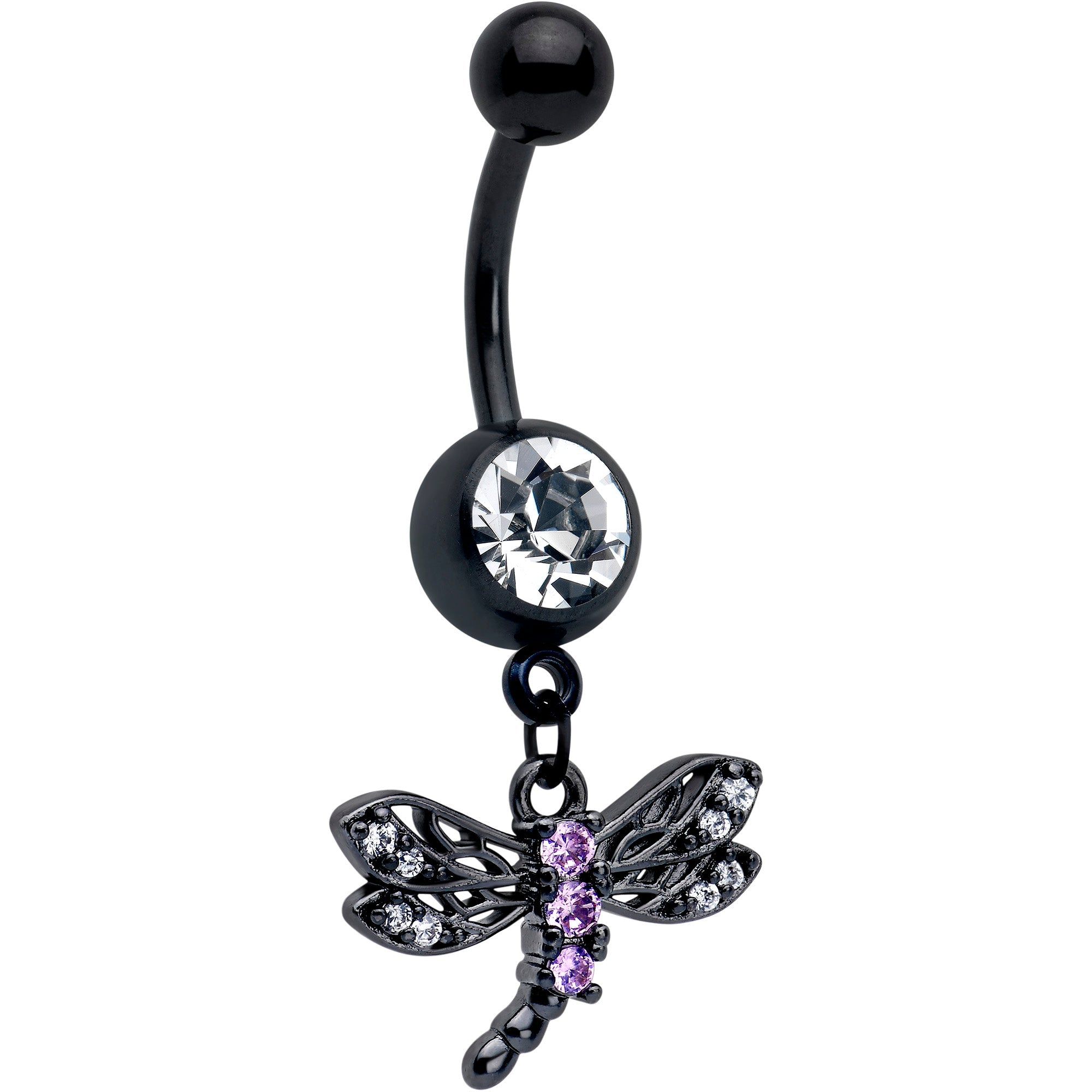 BodyCandy Purple CZ Gem Black Night Dragonfly Dangle Belly Ring — main product shot