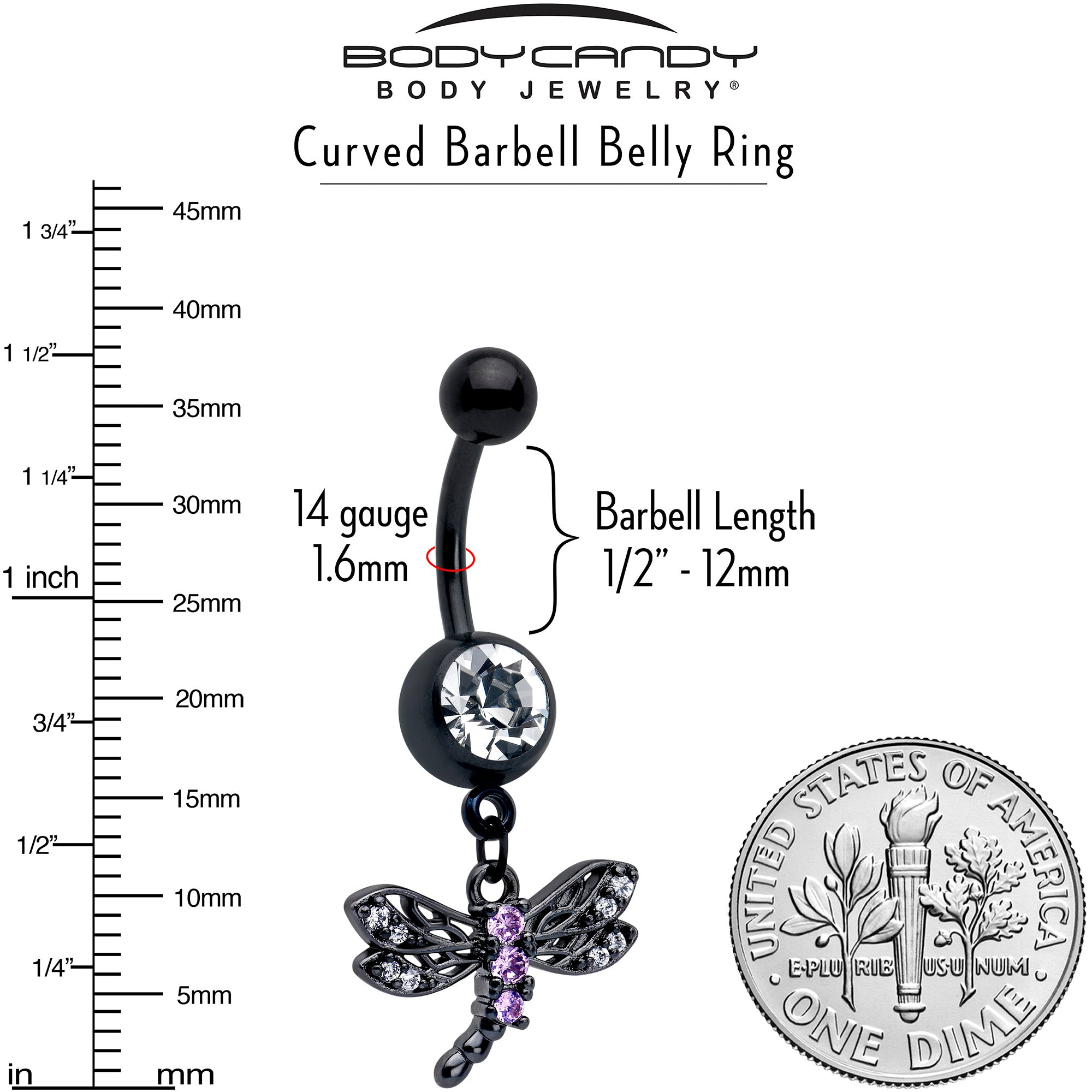BodyCandy Purple CZ Gem Black Night Dragonfly Dangle Belly Ring — lifestyle context