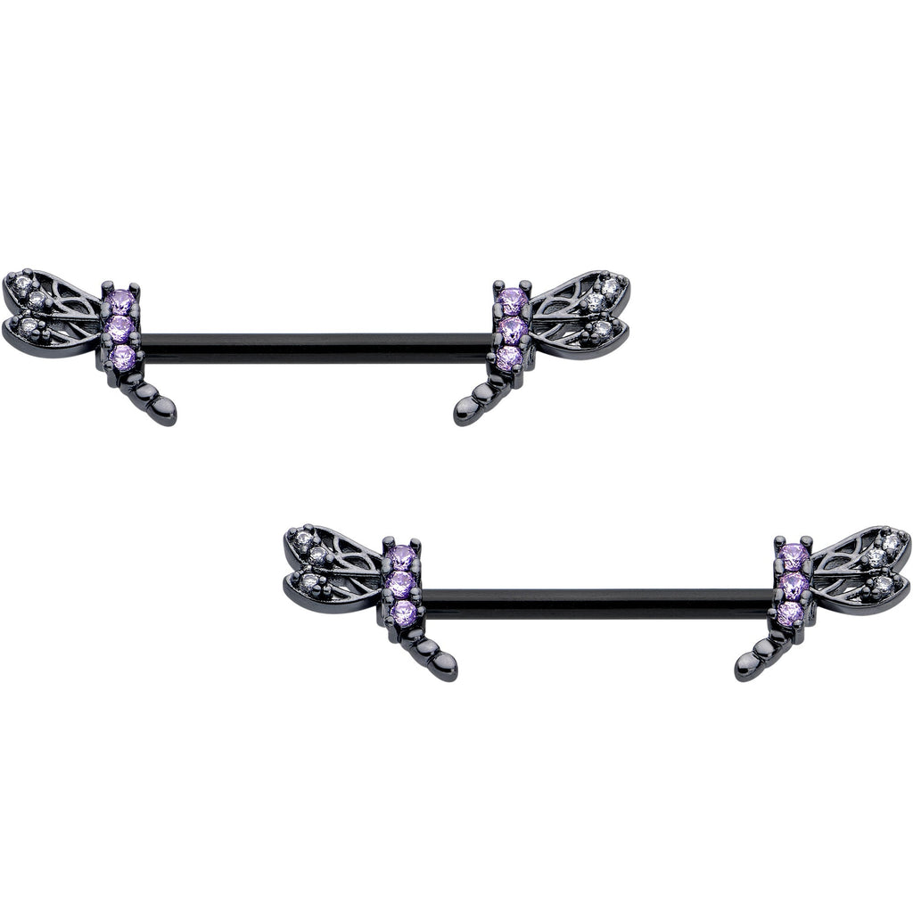 BodyCandy 14G 9/16 Purple CZ Gem Black Night Dragonfly Barbell Nipple Ring Set — main product shot