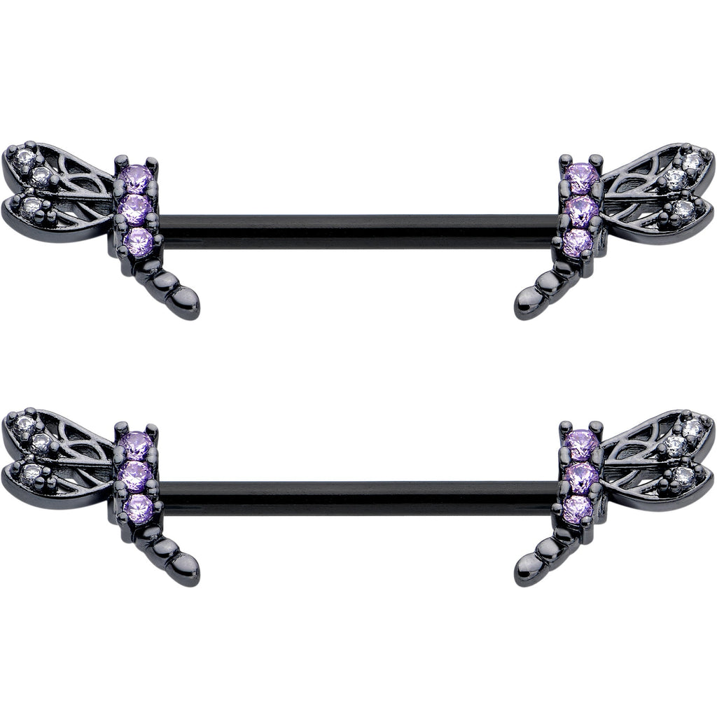 BodyCandy 14G 9/16 Purple CZ Gem Black Night Dragonfly Barbell Nipple Ring Set — lifestyle context
