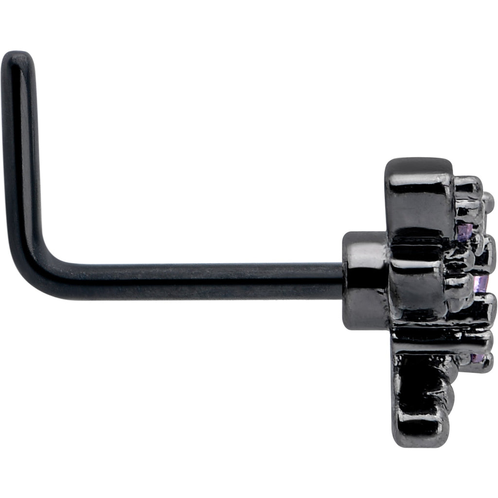 BodyCandy 20G 7mm Purple CZ Gem Black Night Dragonfly L Shape Nose Ring — side view