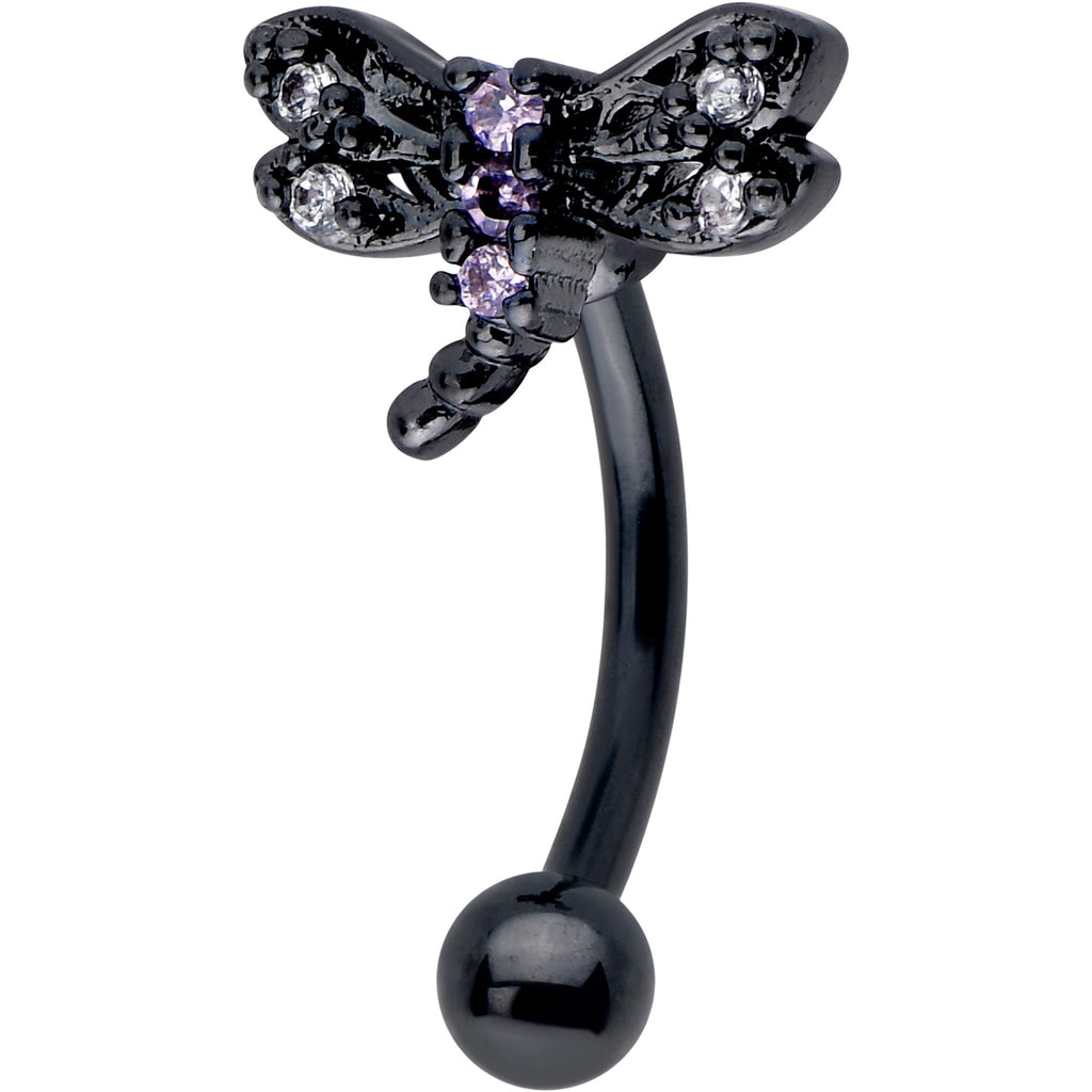 BodyCandy 16G 5/16 Purple CZ Gem Black Night Dragonfly Curved Eyebrow Ring — main product shot