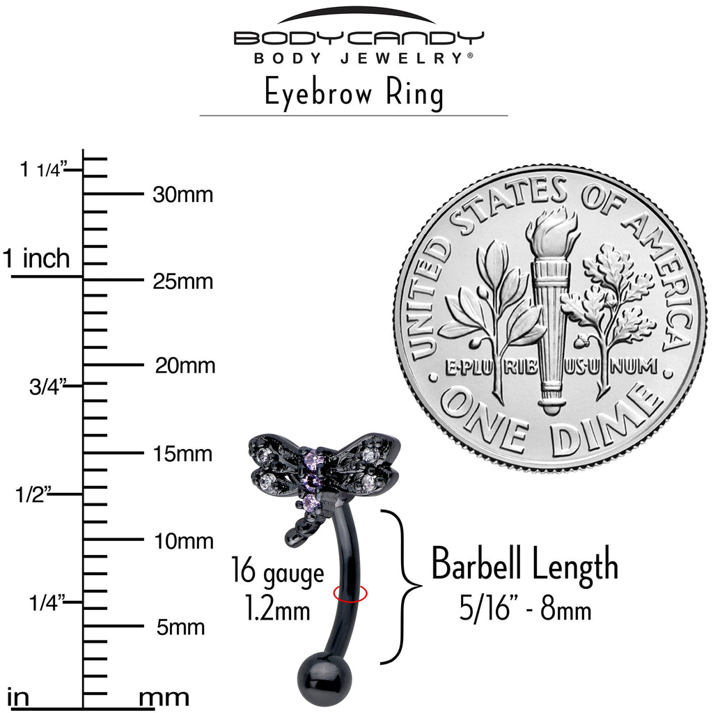 BodyCandy 16G 5/16 Purple CZ Gem Black Night Dragonfly Curved Eyebrow Ring — side view