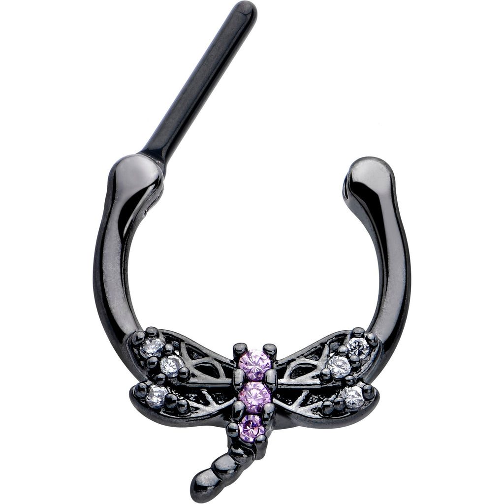 BodyCandy 16G 5/16 Purple CZ Gem Black Night Dragonfly Cartilage Clicker — detail close-up