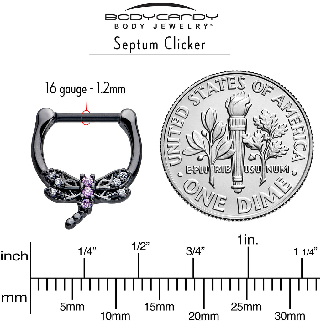 BodyCandy 16G 5/16 Purple CZ Gem Black Night Dragonfly Cartilage Clicker — side view