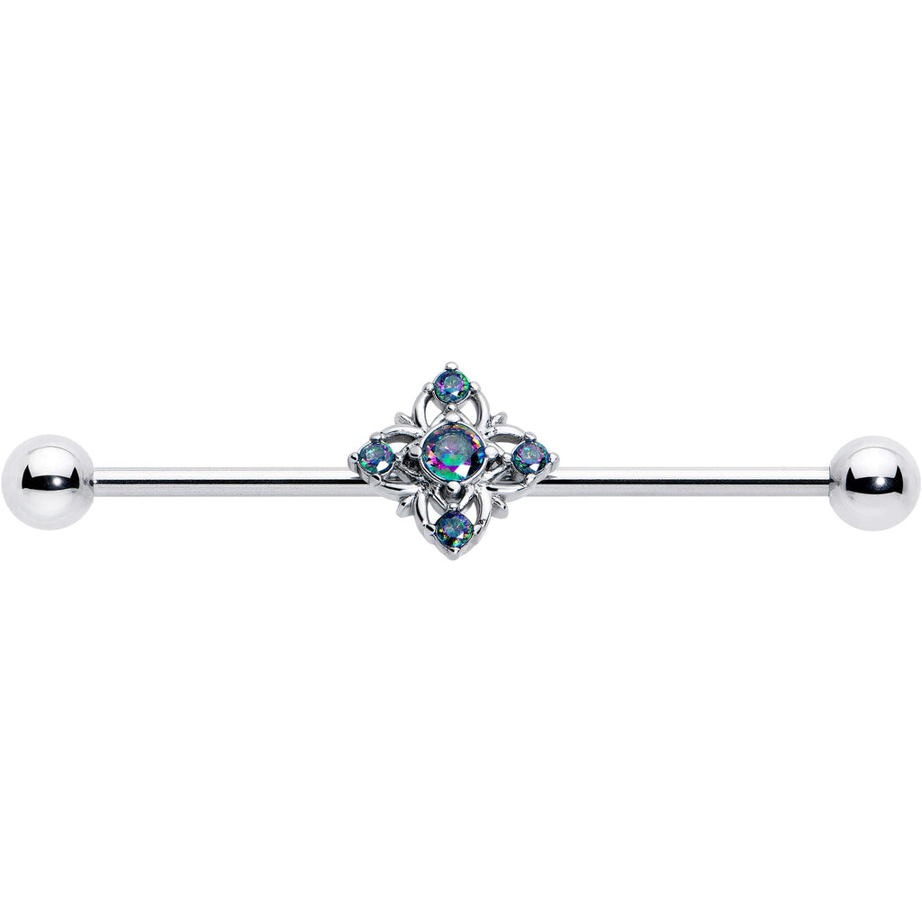 BodyCandy 14G Vitrail CZ Gem Beauty Cross Industrial Barbell 38mm — detail close-up