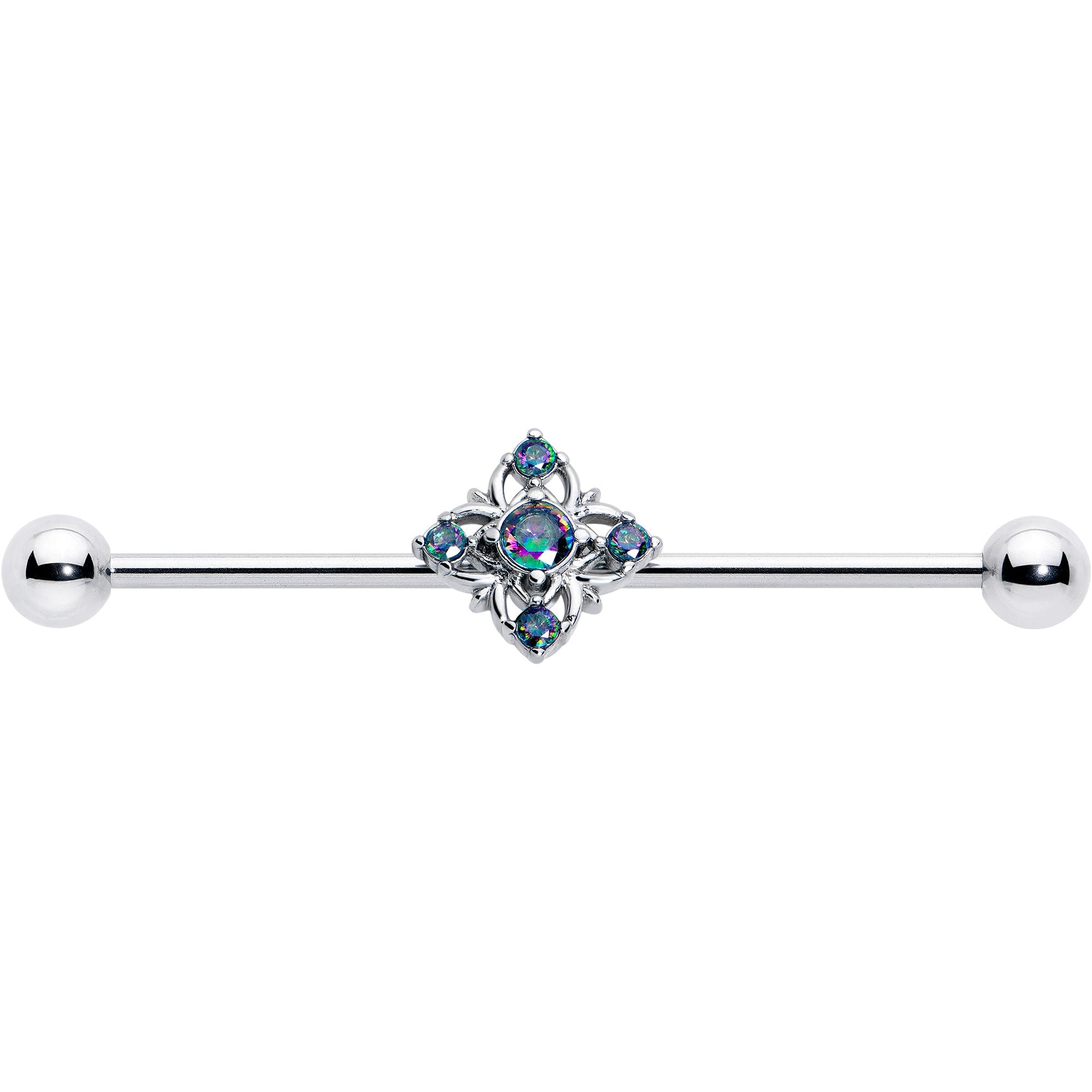 BodyCandy 14G Vitrail CZ Gem Beauty Cross Industrial Barbell 38mm — detail close-up