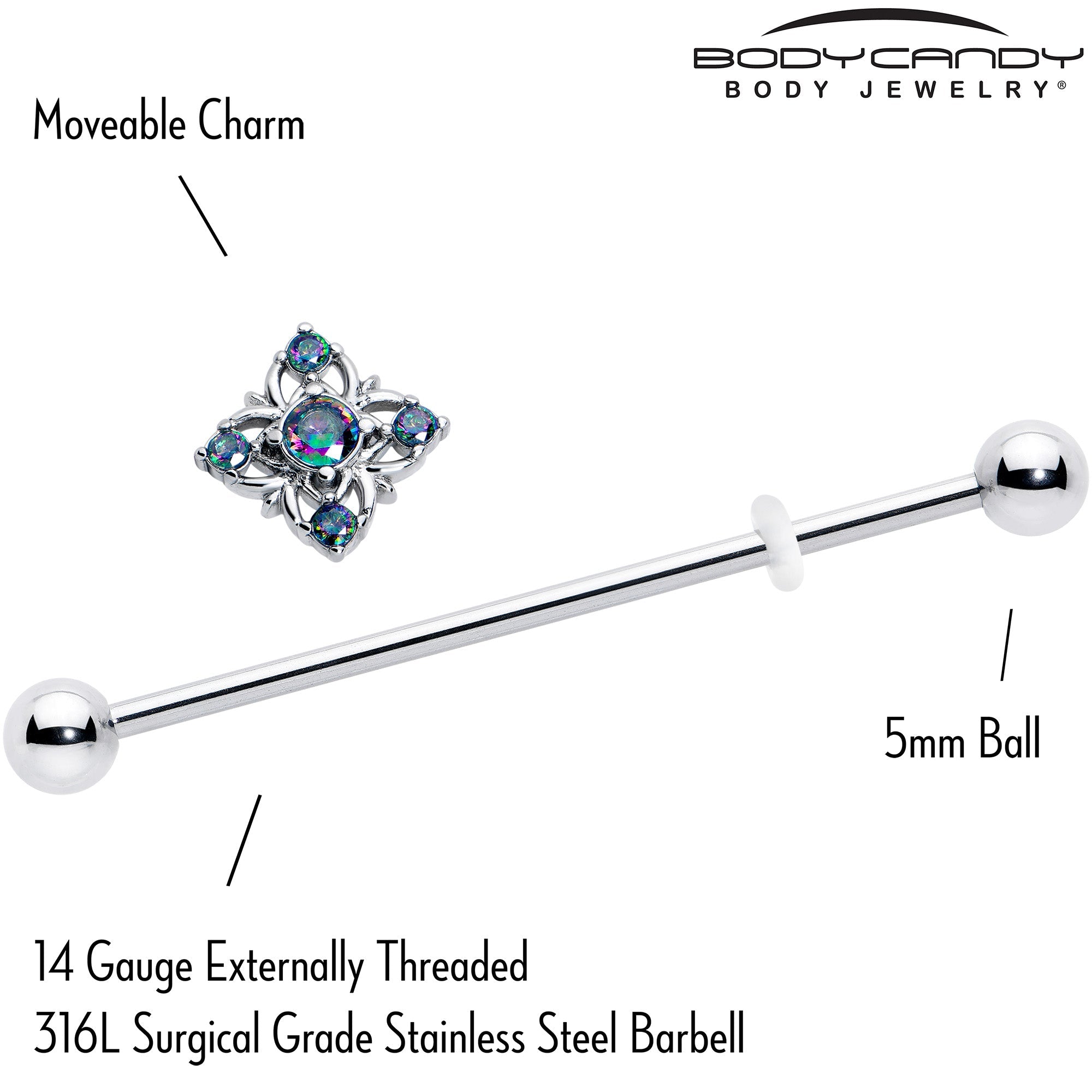 BodyCandy 14G Vitrail CZ Gem Beauty Cross Industrial Barbell 38mm — lifestyle context