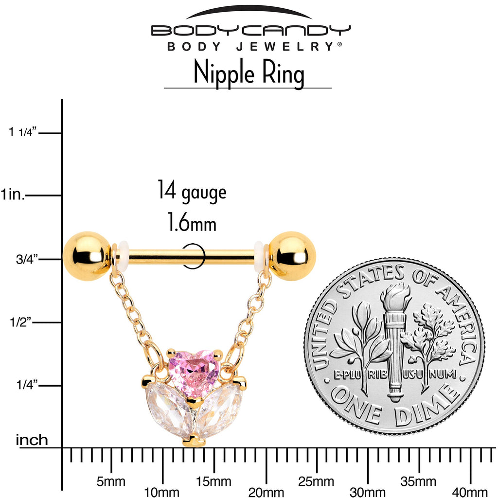 BodyCandy 14G 9/16 Pink CZ Gem Gold Tone Love Flower Dangle Nipple Ring Set — lifestyle context