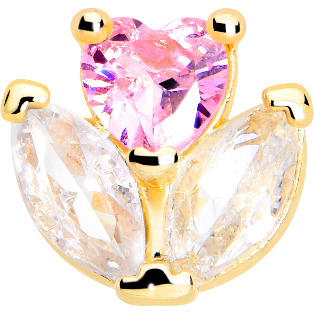 BodyCandy 16G 1/4 Pink CZ Gem Gold Tone Love Flower Cartilage Tragus Earring — detail close-up