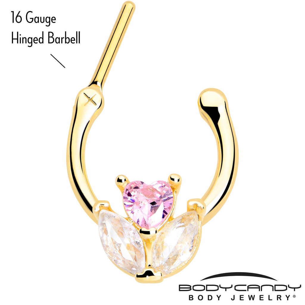 BodyCandy 16G 5/16 Pink CZ Gem Gold Tone Love Flower Cartilage Clicker — detail close-up