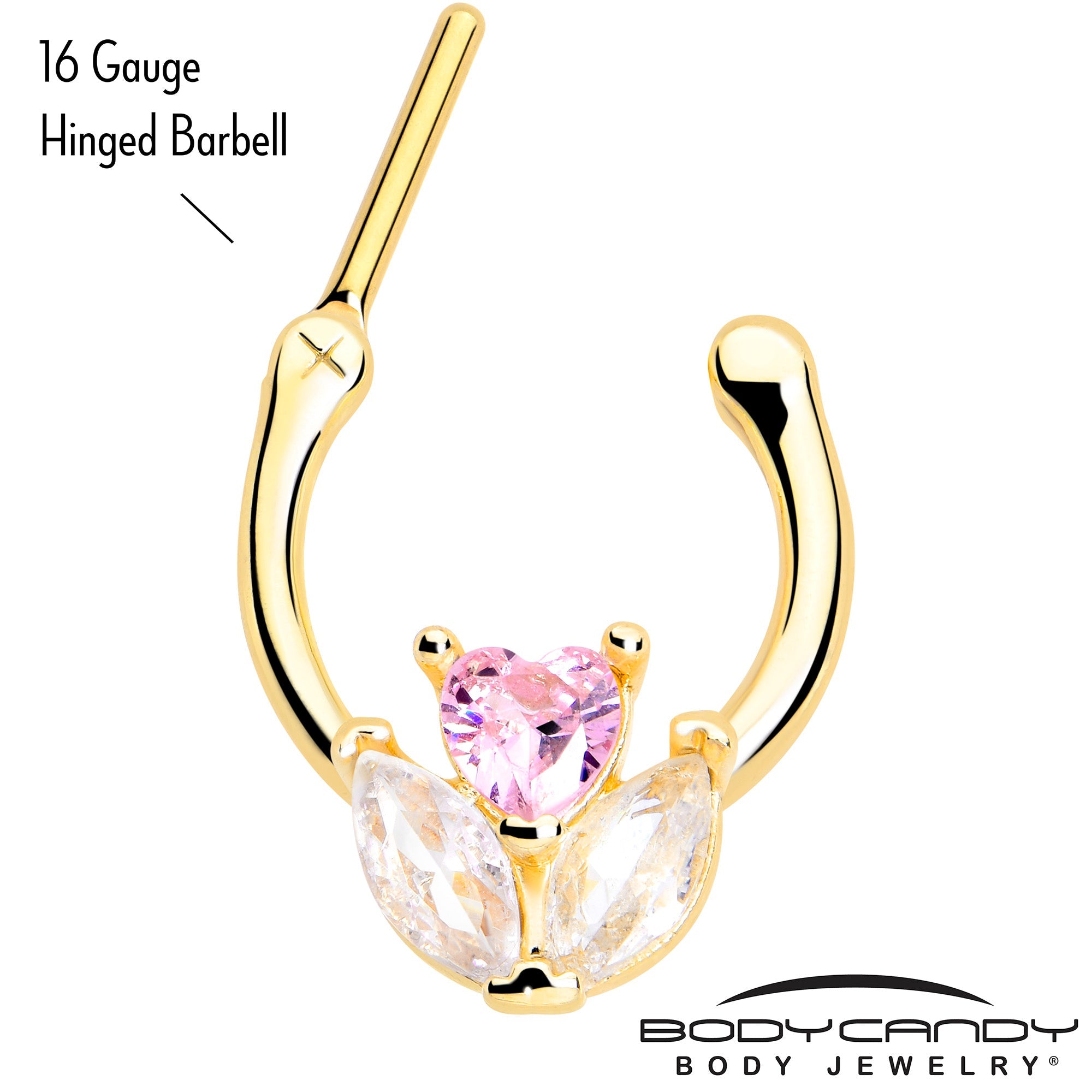 BodyCandy 16G 5/16 Pink CZ Gem Gold Tone Love Flower Cartilage Clicker — detail close-up