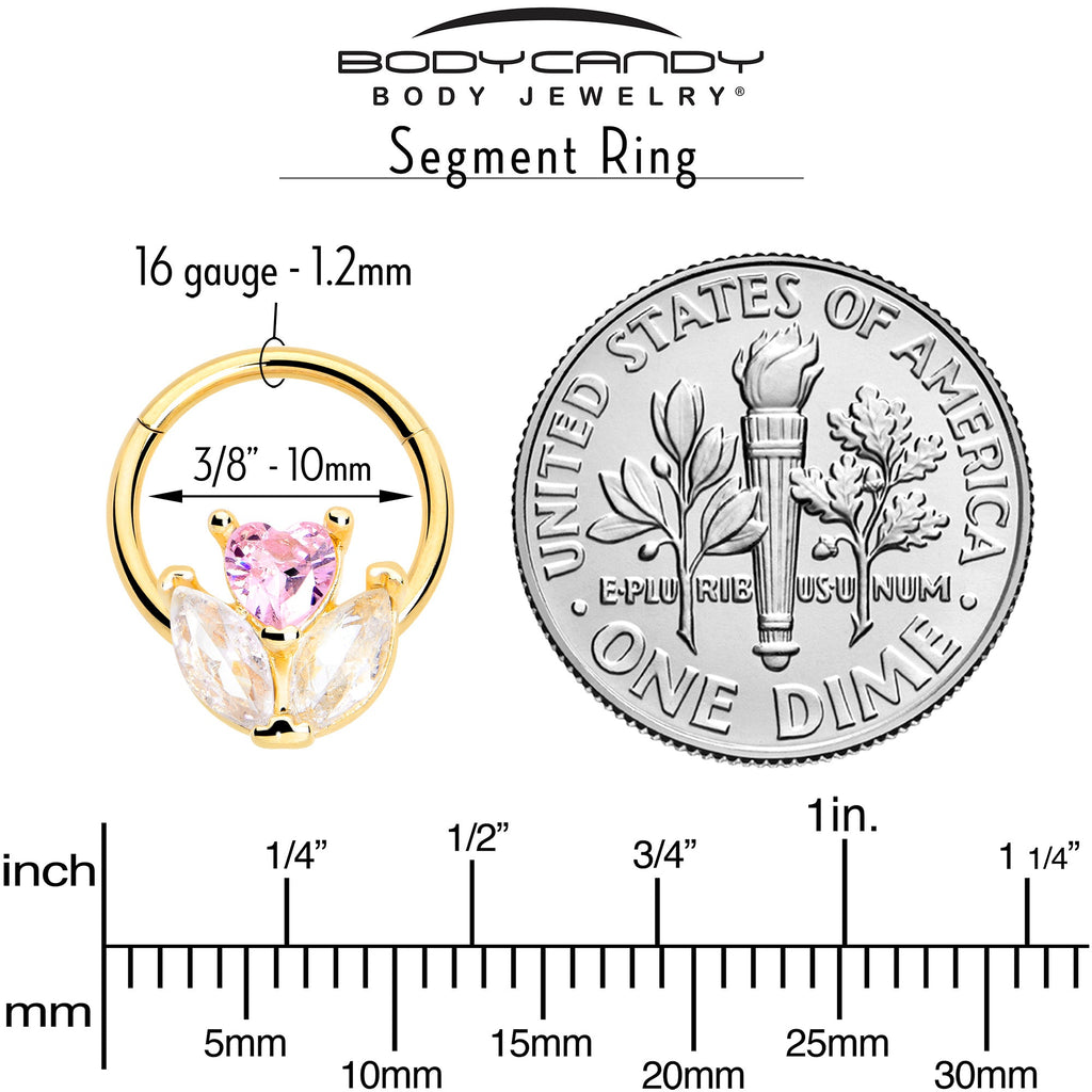 BodyCandy 16G 3/8 Pink CZ Gem Gold Tone Love Flower Hinged Segment Ring — lifestyle context