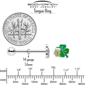 BodyCandy Beer Shamrock St Patricks Barbell Tongue Ring — back view