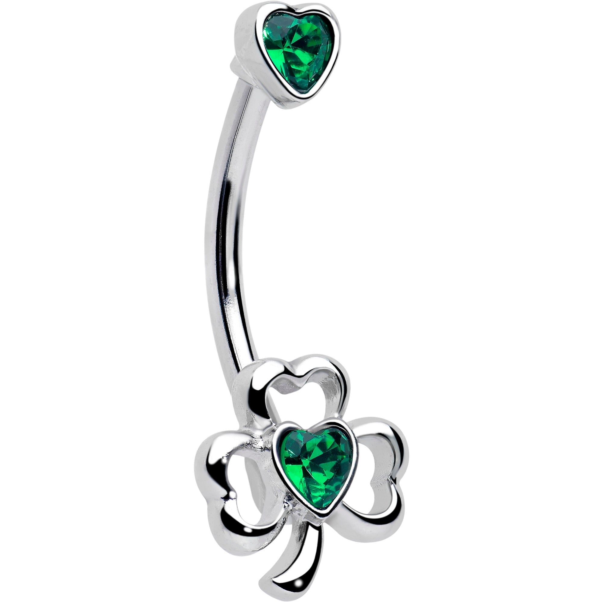 BodyCandy Green Gem Heart Shamrock St Patricks Day Double Mount Belly Ring — main product shot