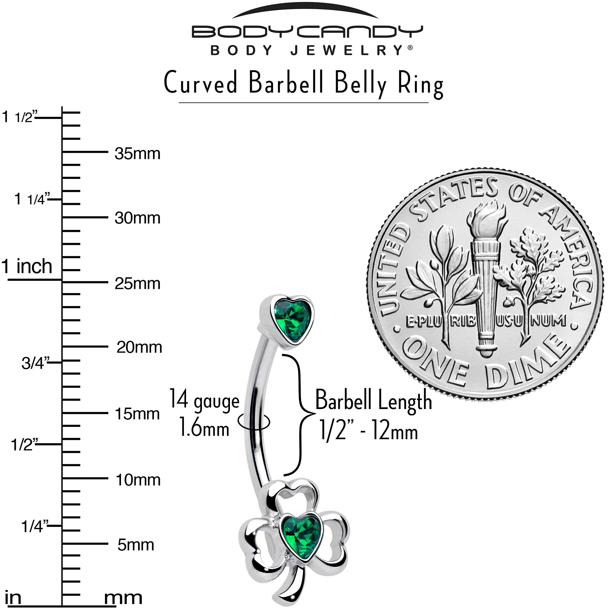 BodyCandy Green Gem Heart Shamrock St Patricks Day Double Mount Belly Ring — lifestyle context