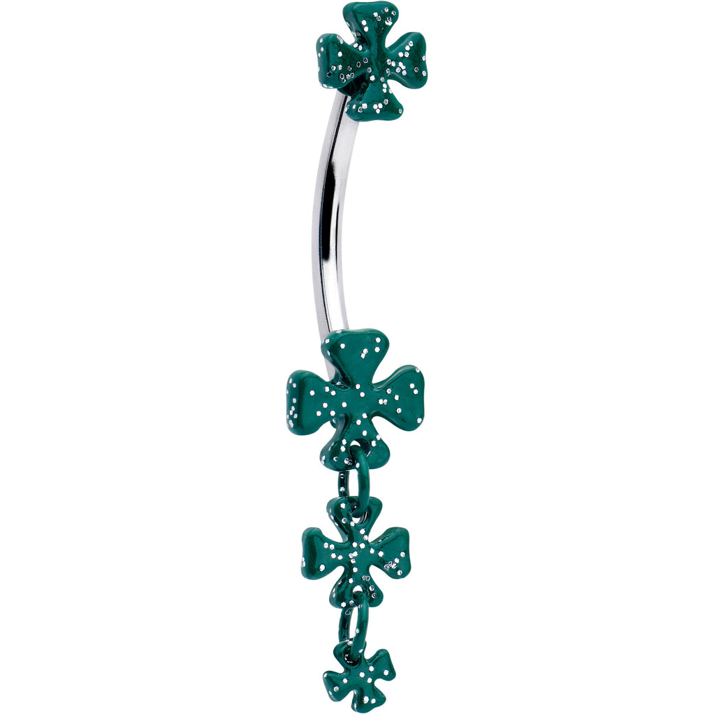 BodyCandy Polka Dot Shamrock St Patricks Double Mount Dangle Belly Ring — main product shot