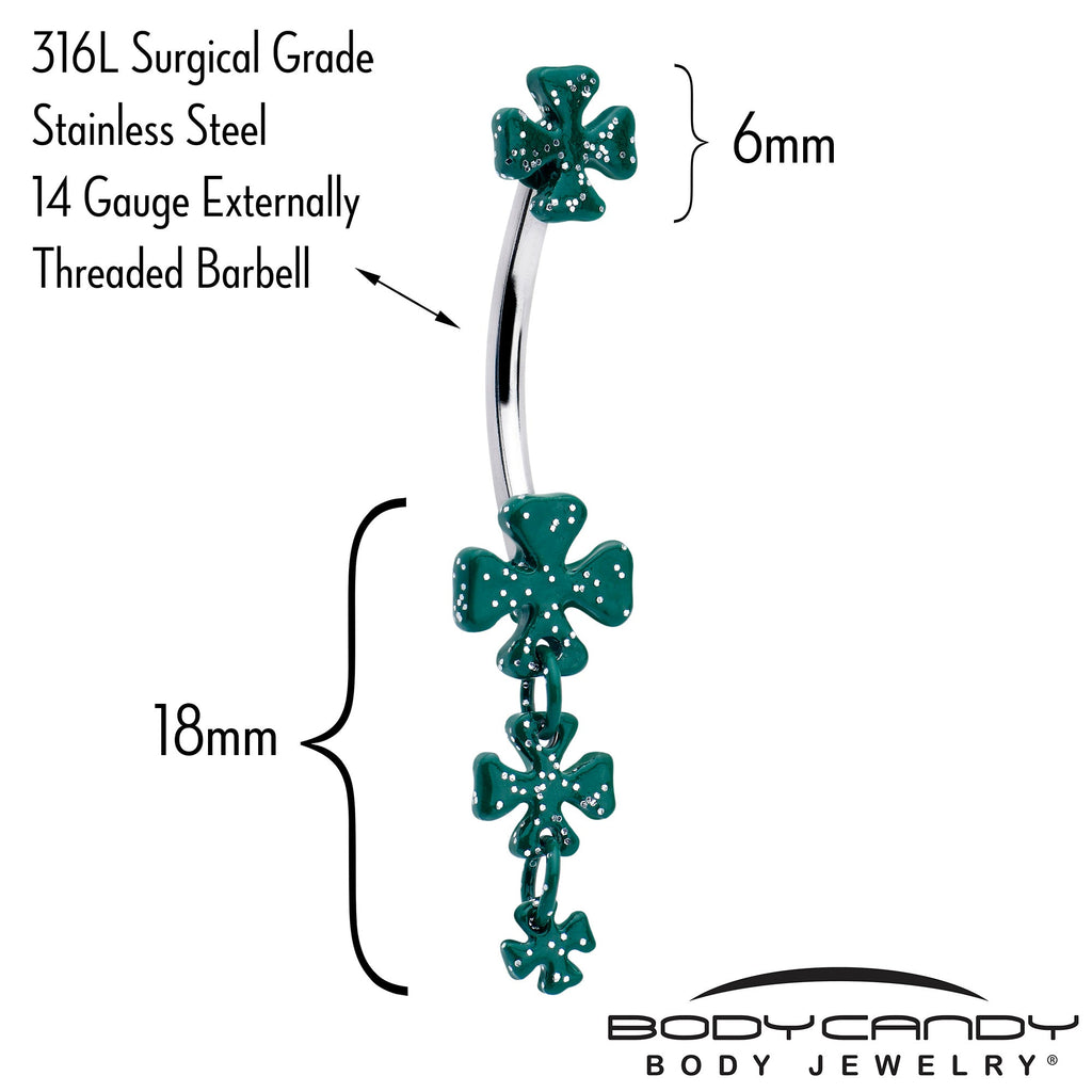 BodyCandy Polka Dot Shamrock St Patricks Double Mount Dangle Belly Ring — detail close-up