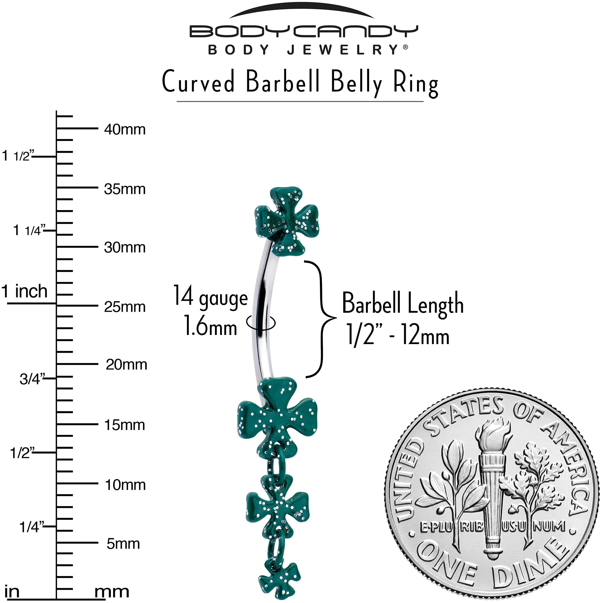BodyCandy Polka Dot Shamrock St Patricks Double Mount Dangle Belly Ring — lifestyle context
