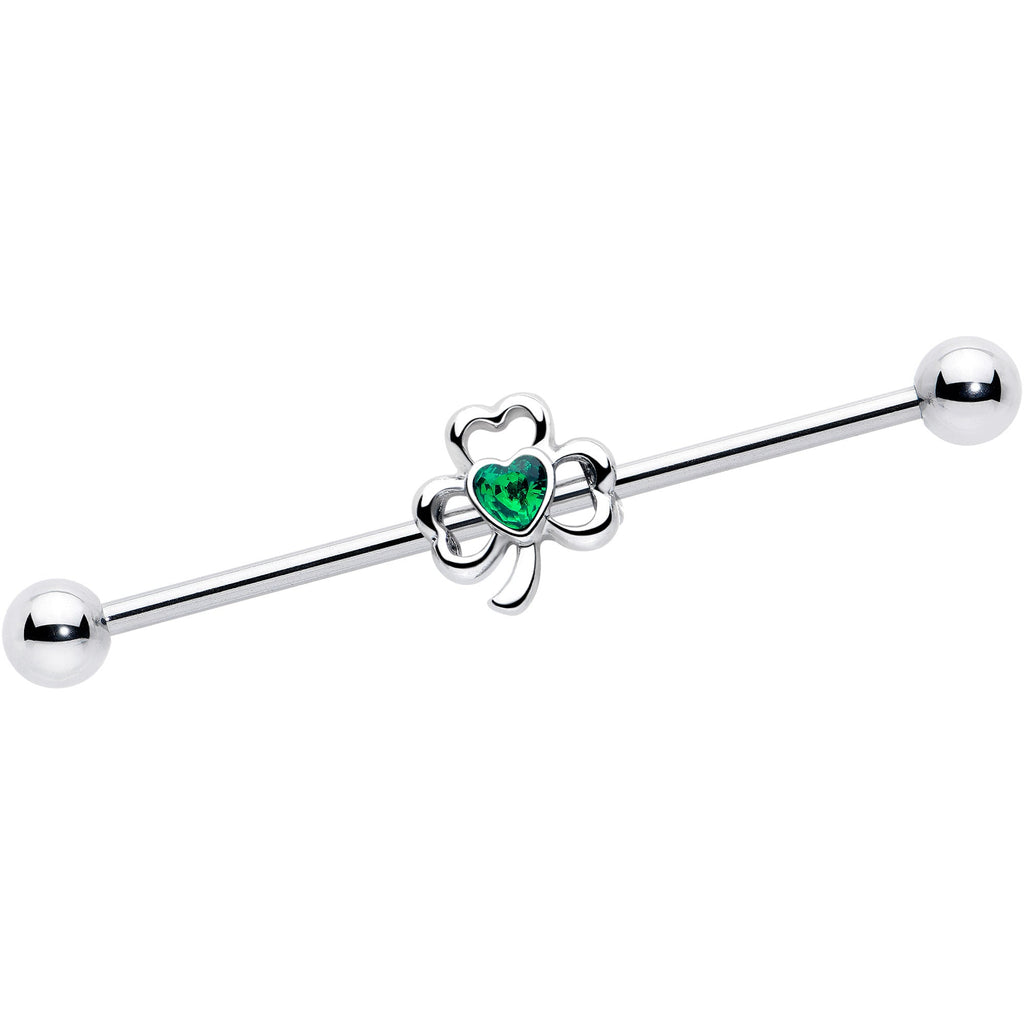 BodyCandy 14G Green Gem Heart Shamrock St Patricks Day Industrial Barbell 38mm — back view