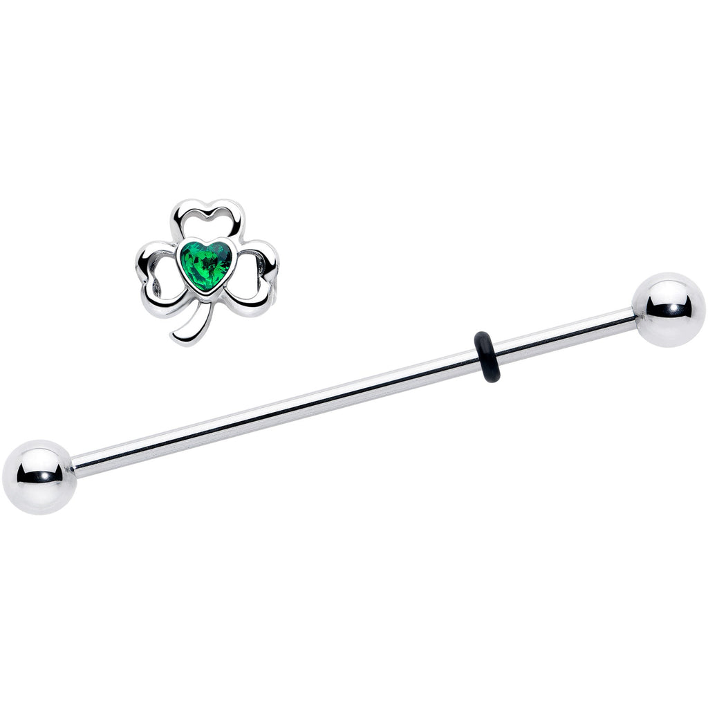 BodyCandy 14G Green Gem Heart Shamrock St Patricks Day Industrial Barbell 38mm — main product shot