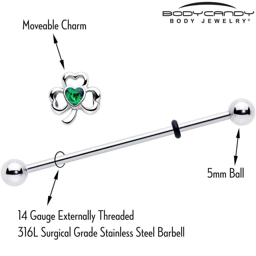 BodyCandy 14G Green Gem Heart Shamrock St Patricks Day Industrial Barbell 38mm — lifestyle context