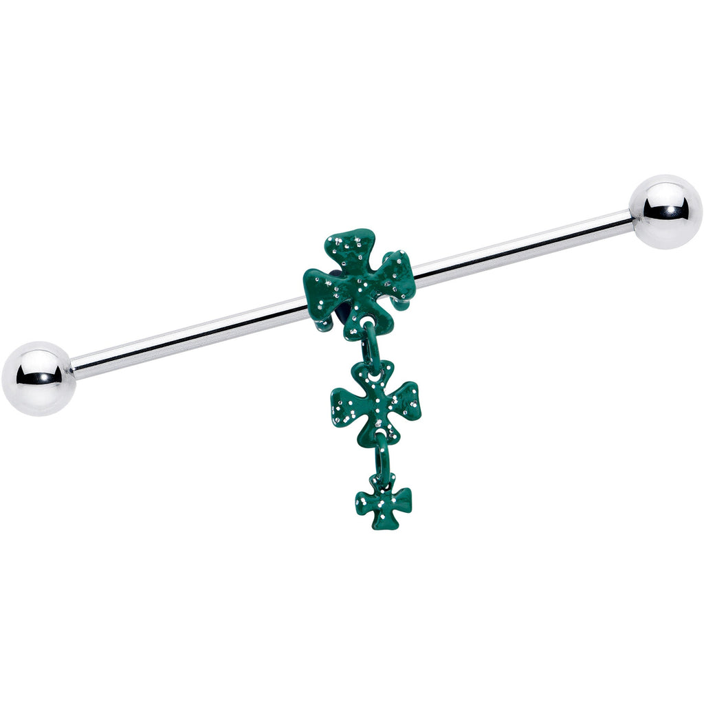 BodyCandy 14G Polka Dot Shamrock St Patricks Dangle Industrial Barbell 38mm — main product shot