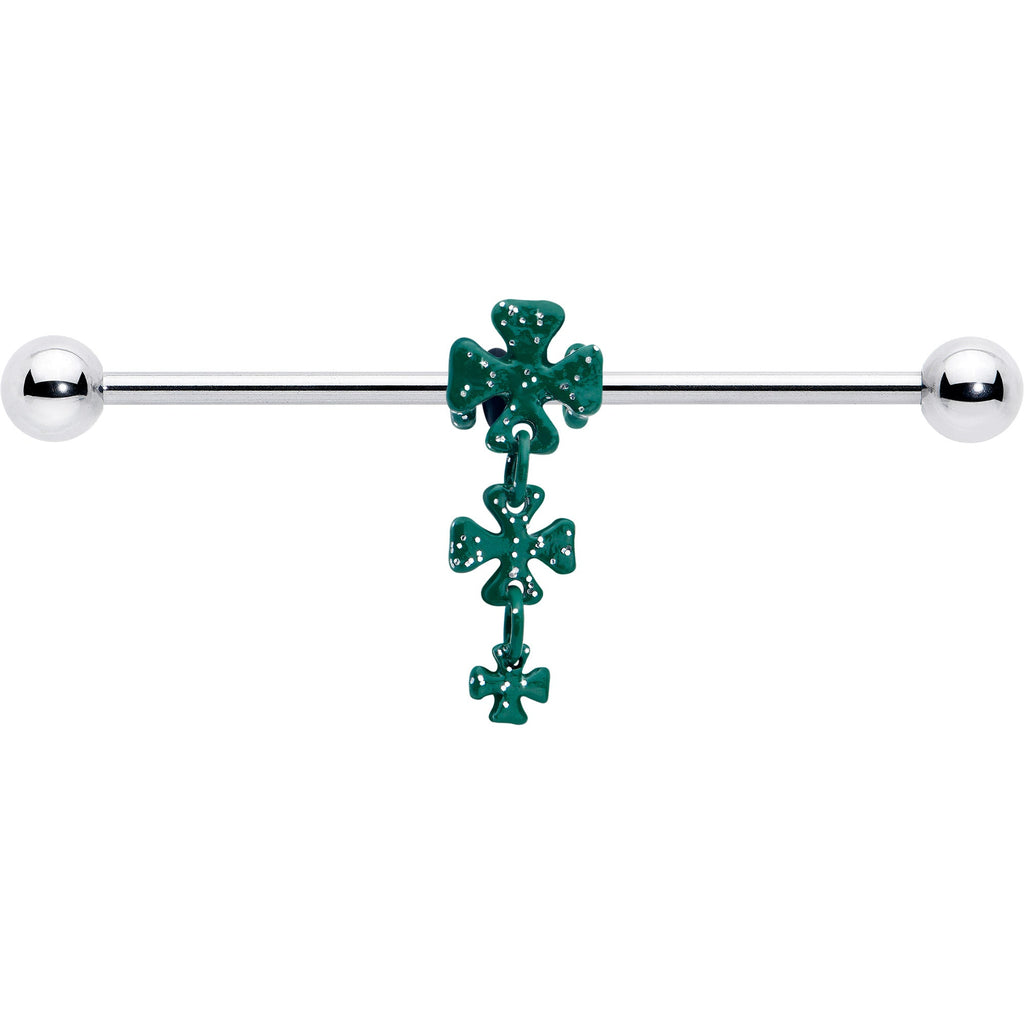 BodyCandy 14G Polka Dot Shamrock St Patricks Dangle Industrial Barbell 38mm — lifestyle context
