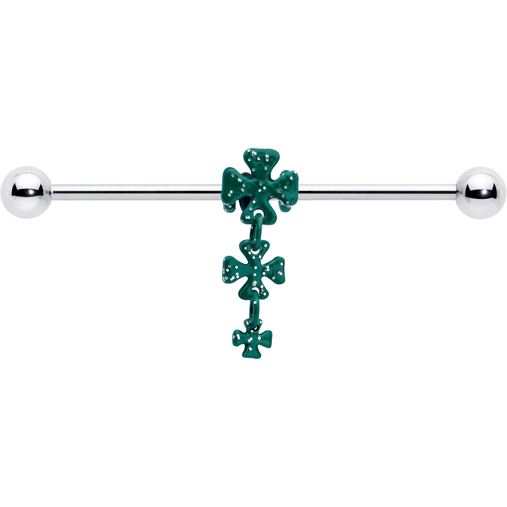 BodyCandy 14G Polka Dot Shamrock St Patricks Dangle Industrial Barbell 38mm — lifestyle context